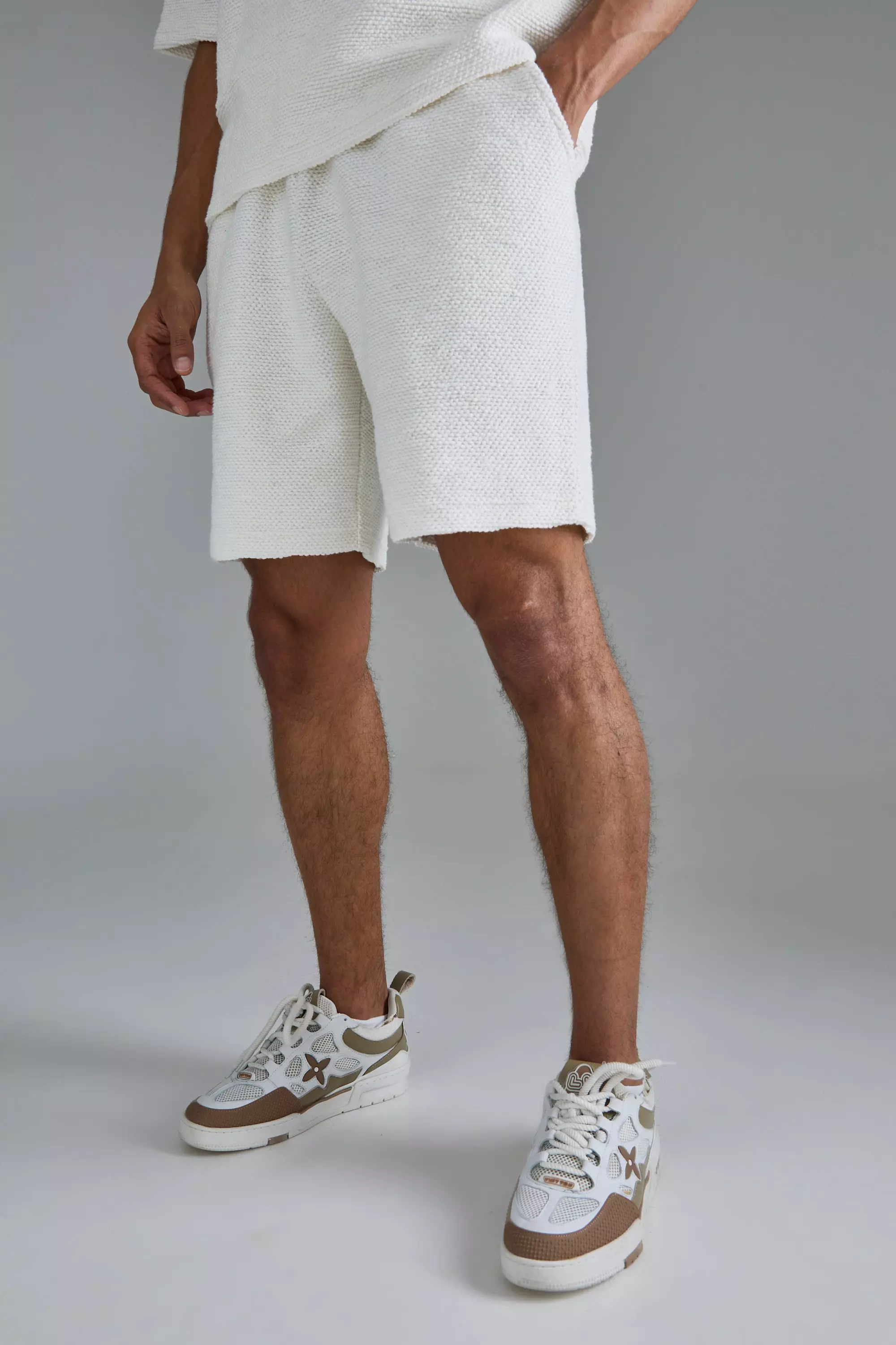 Relaxed Fit Mid Length Heavy Boucle Short Ecru