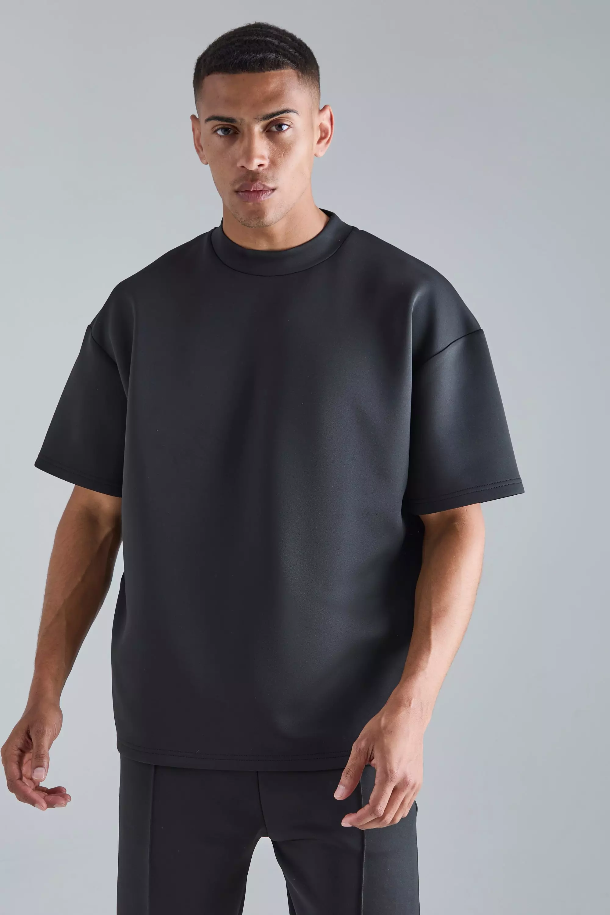 Black Oversized Extended Neck Scuba T-shirt