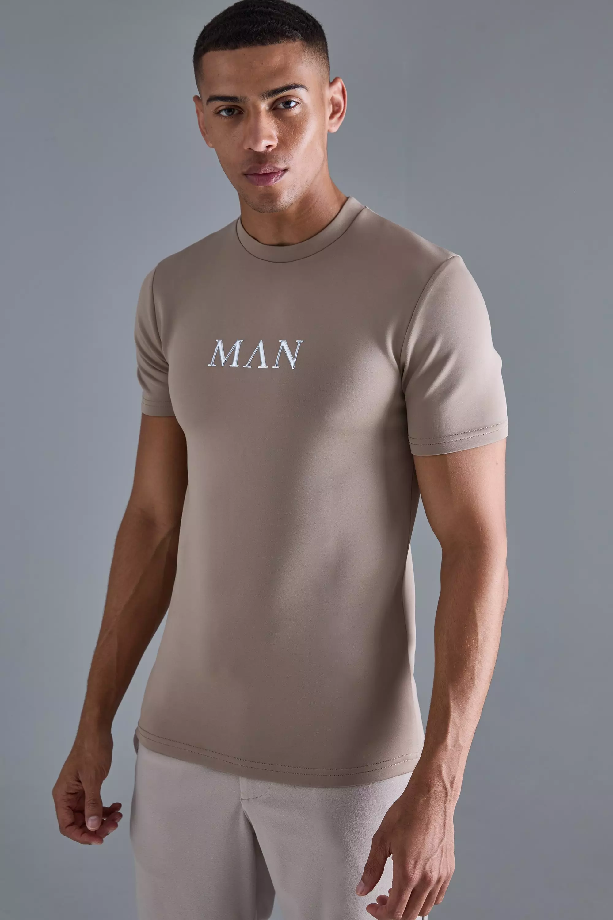 Man Muscle Fit Scuba T-shirt Taupe