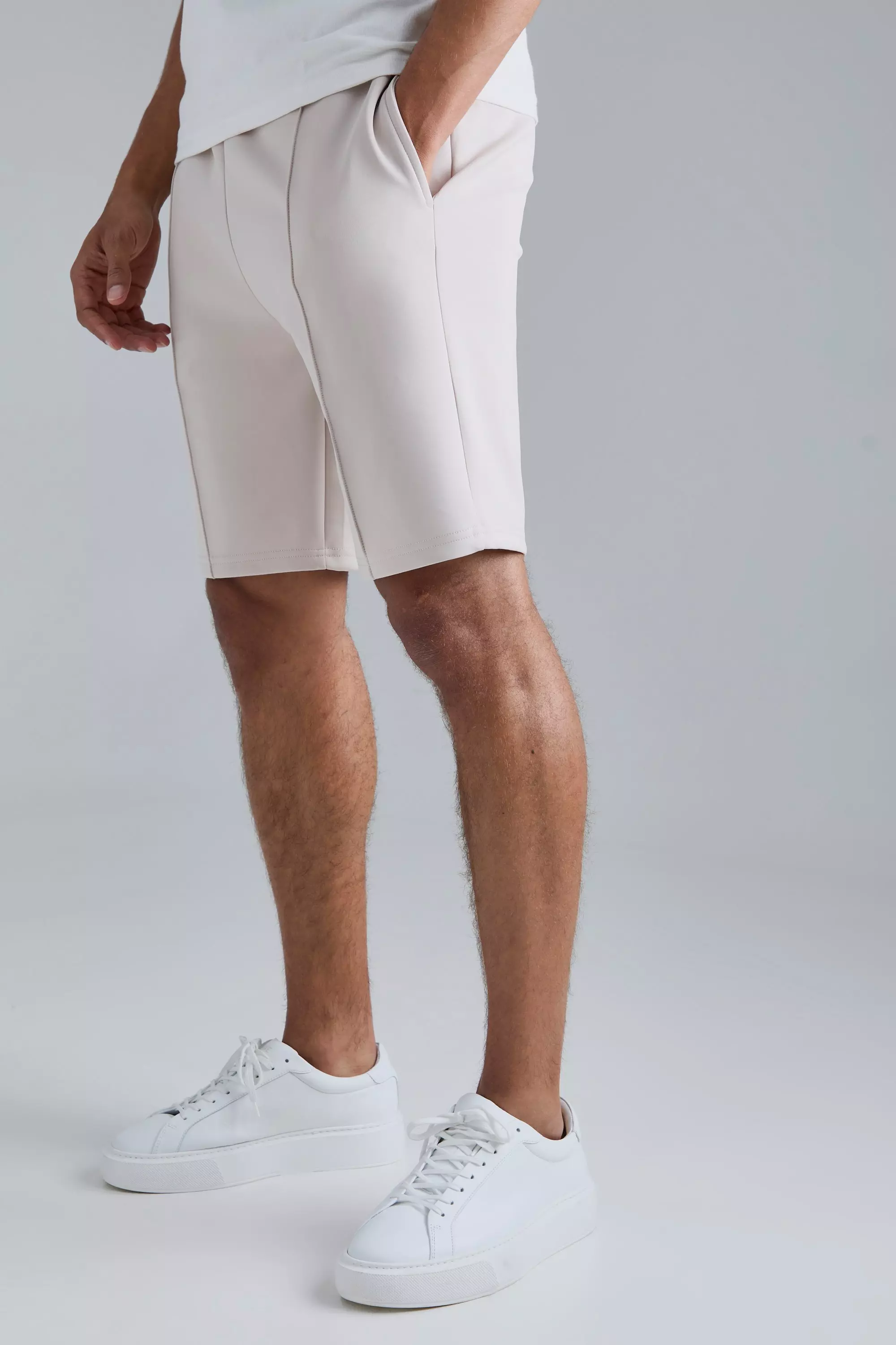 Pantaloncini In Scuba Slim Fit Con Nervature, Stone immagine alternativa