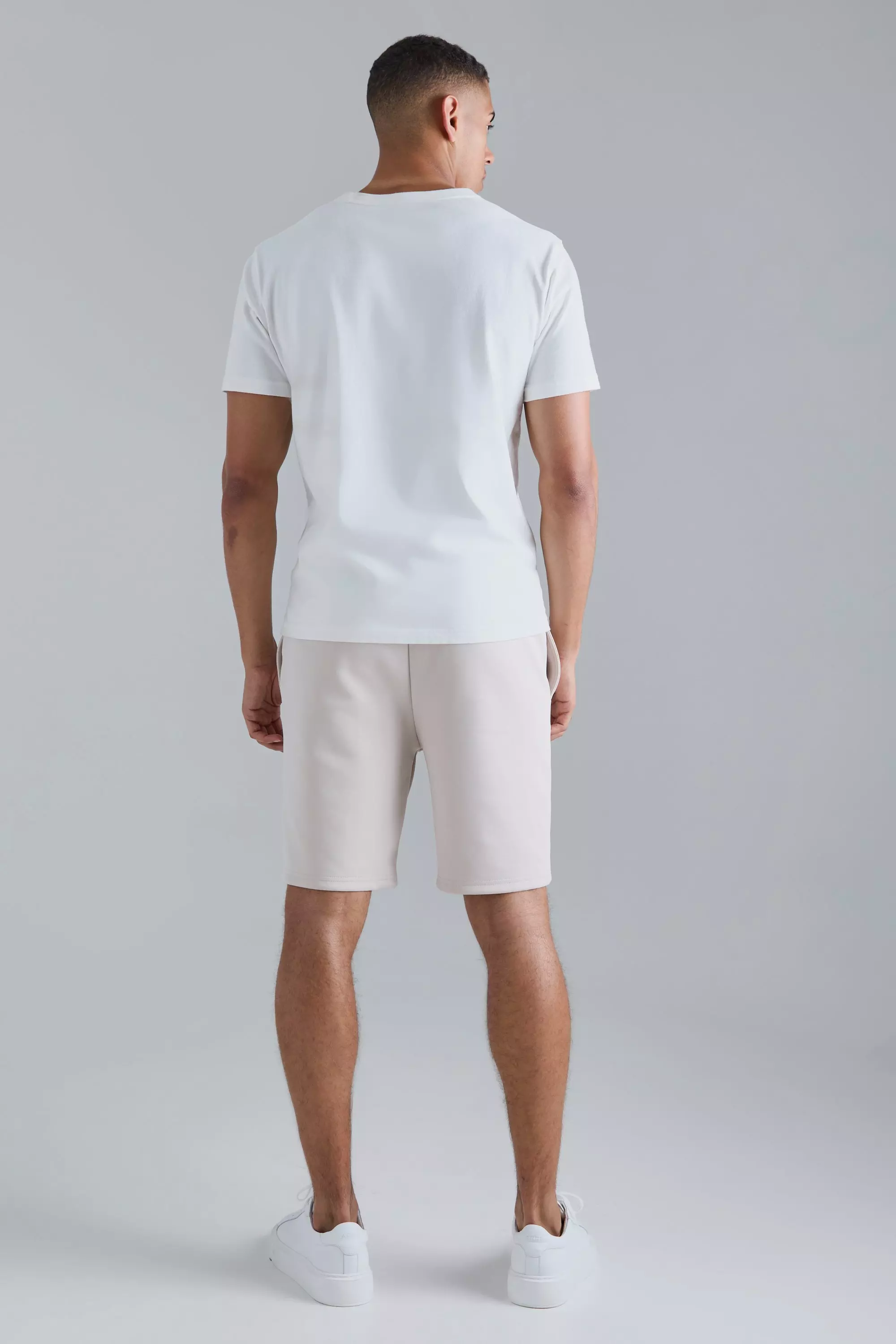 Pantaloncini In Scuba Slim Fit Con Nervature, Stone immagine alternativa