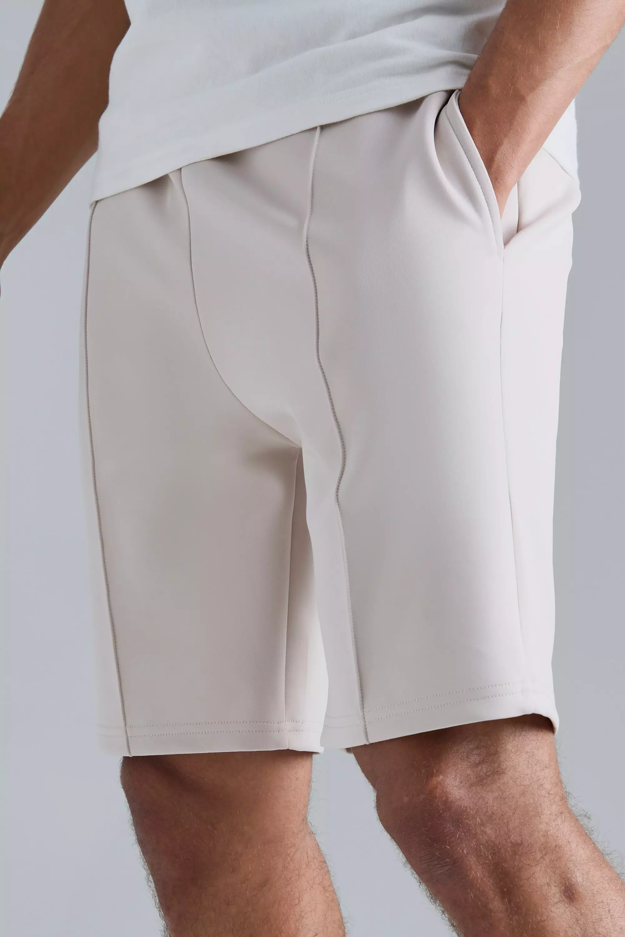 Pantaloncini In Scuba Slim Fit Con Nervature, Stone immagine alternativa