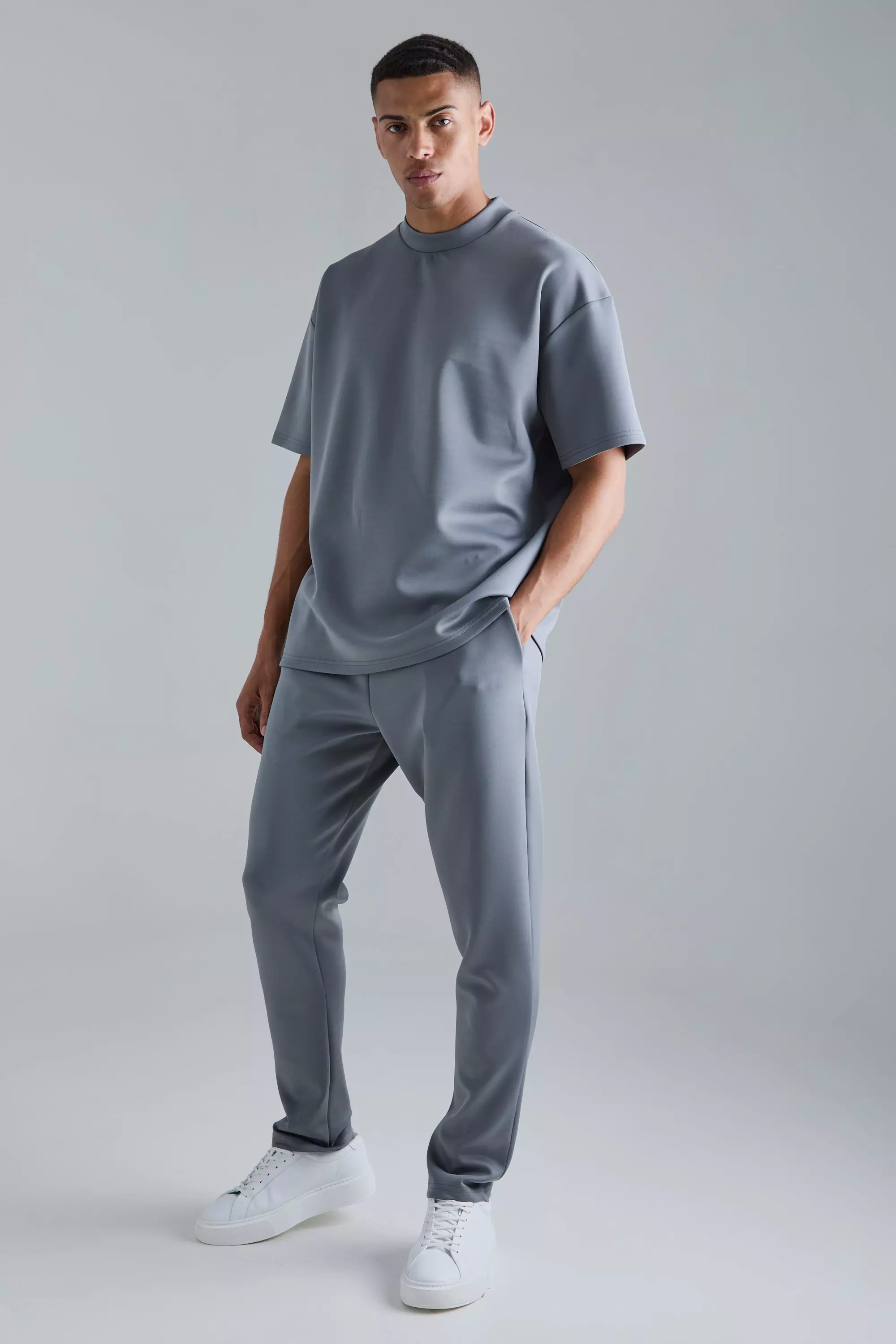 Charcoal Grey Oversized Scuba T-shirt & Jogger Set