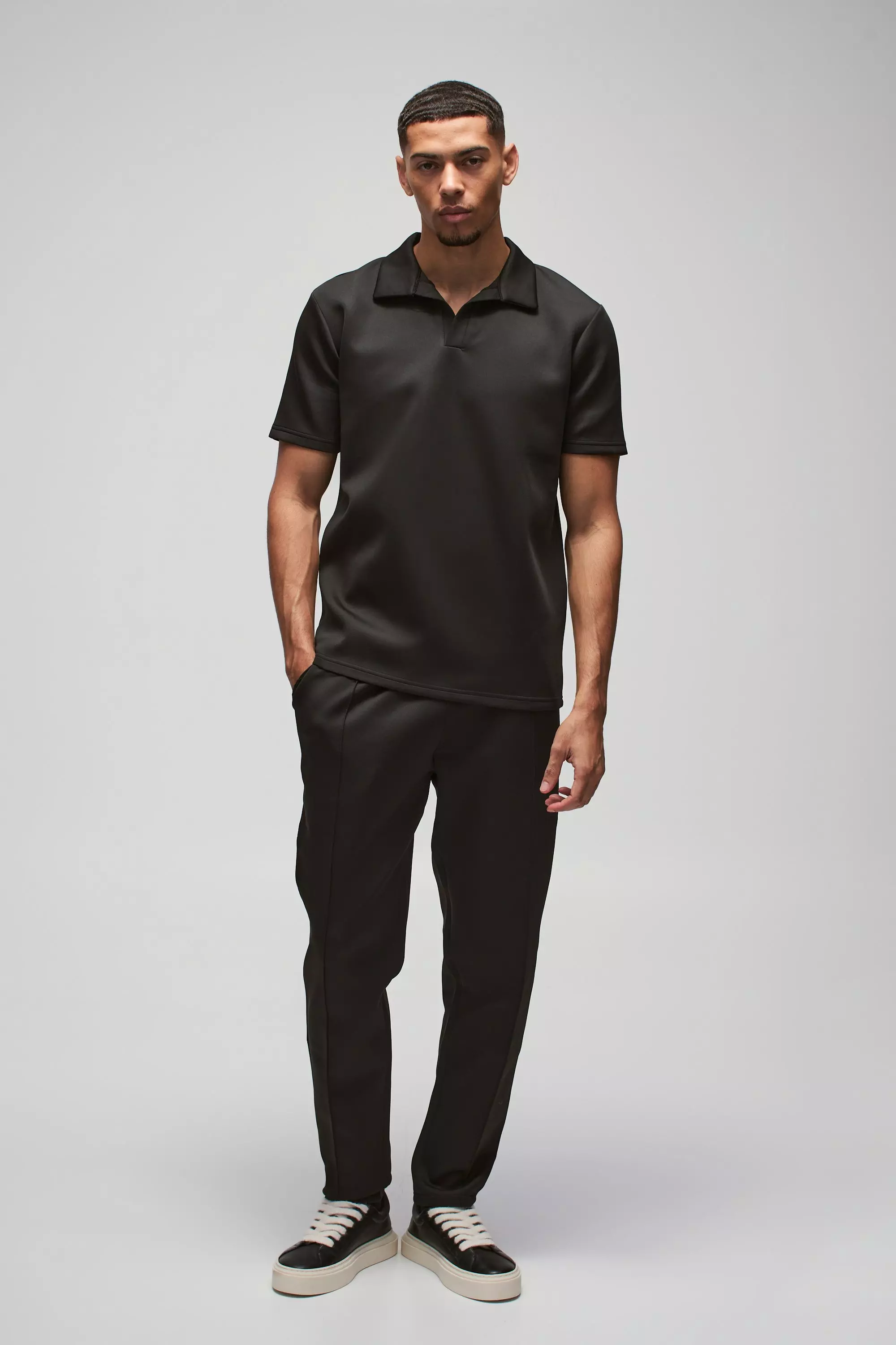 Slim Revere Scuba Polo & Jogger Set Black