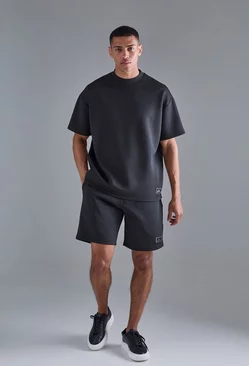Oversized Scuba T-shirt & Relaxed Short Set Black