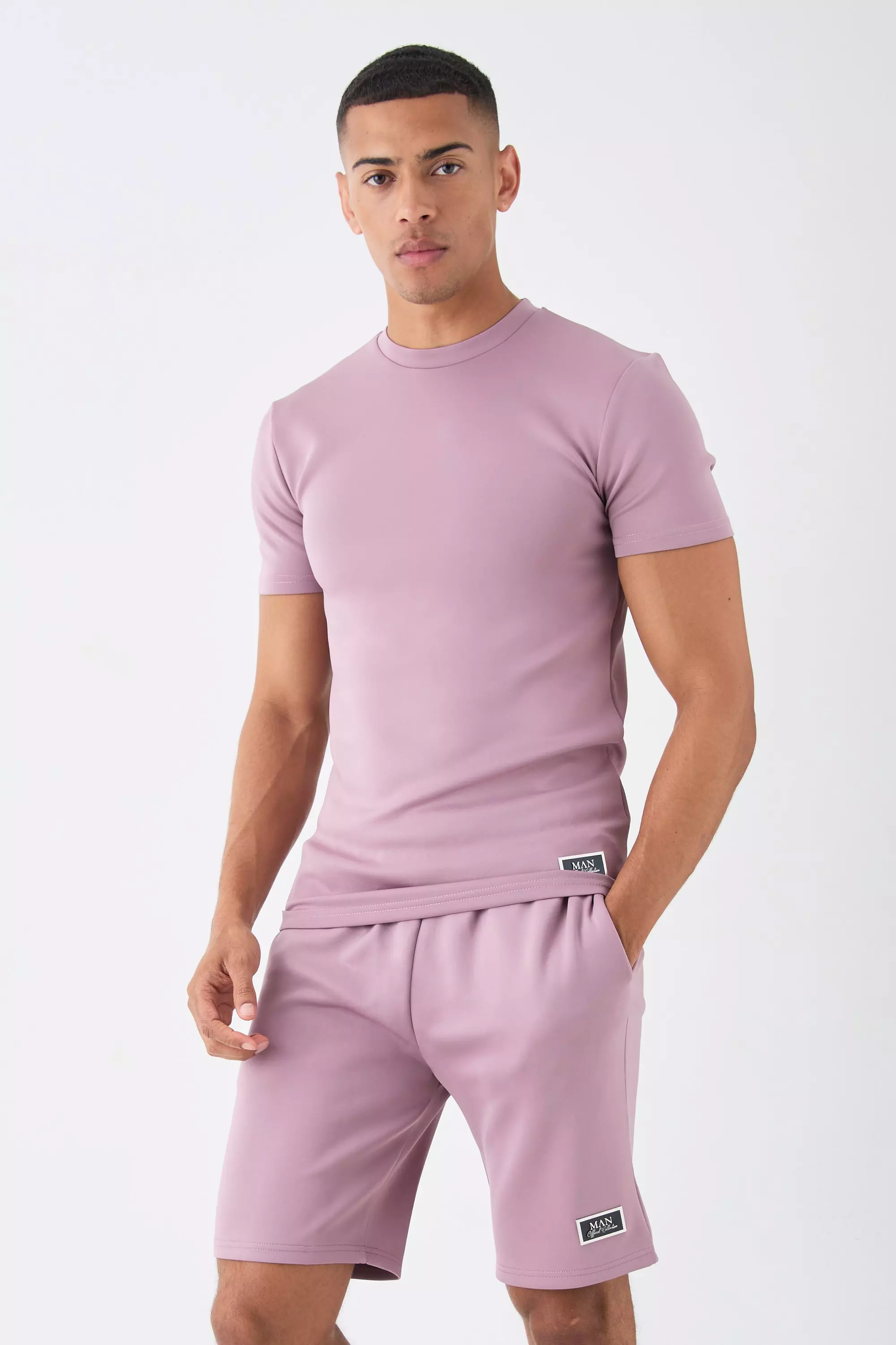 Set T-Shirt Attillata In Scuba & Pantaloncini, Purple immagine alternativa