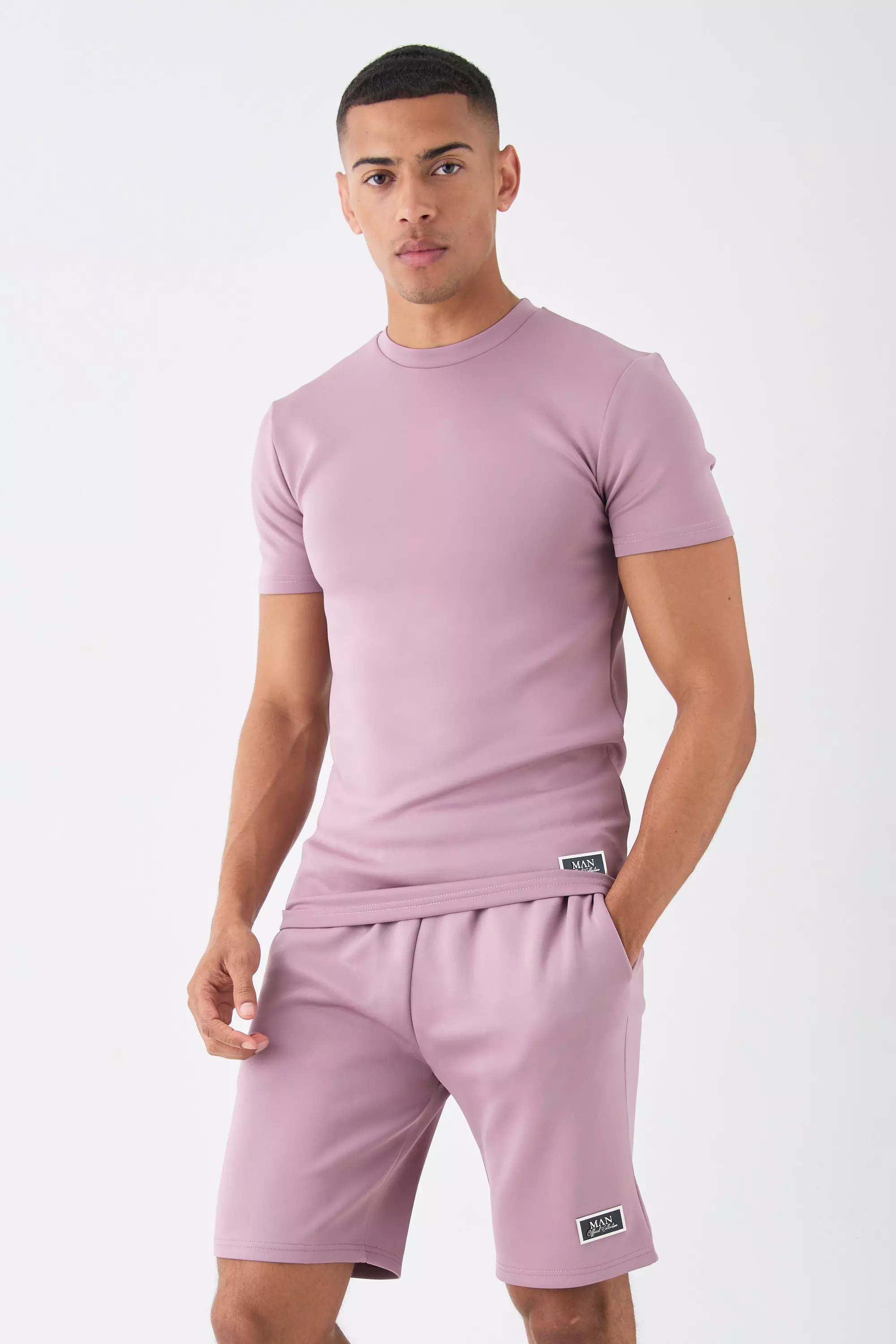Muscle Fit Scuba T-shirt & Short Set Purple