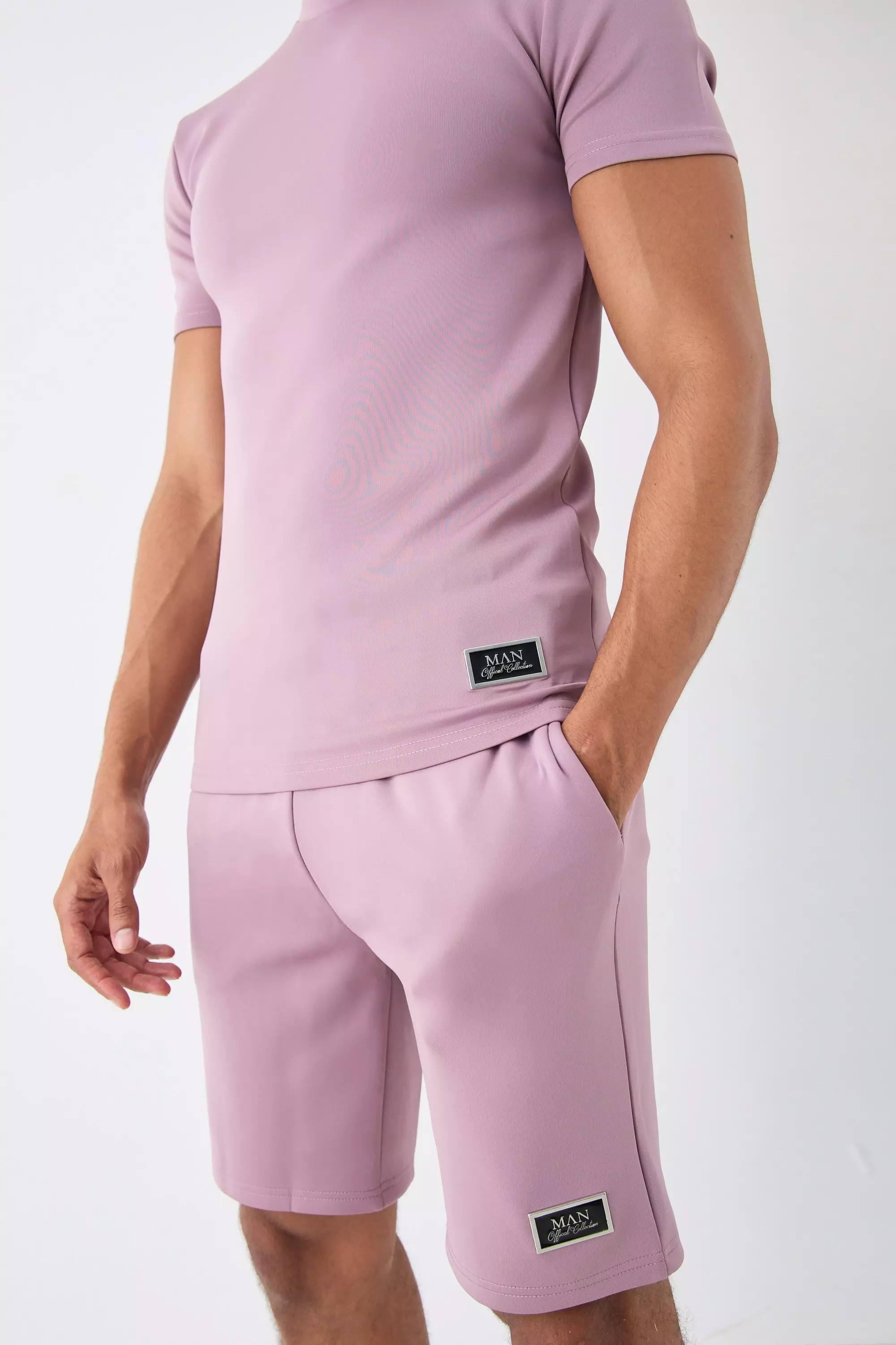 Set T-Shirt Attillata In Scuba & Pantaloncini, Purple immagine alternativa