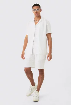 Oversized Revere Stretch Broderie Shirt & Short Set White
