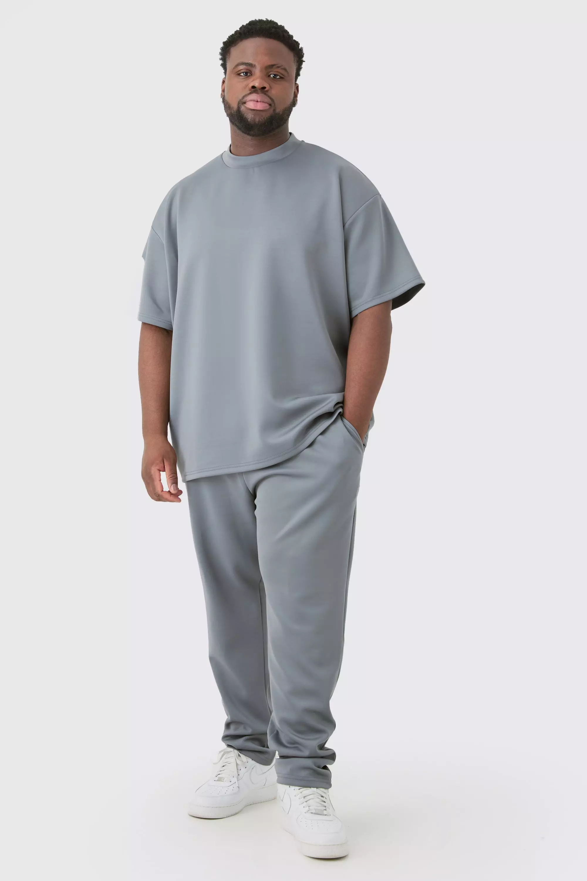 Charcoal Grey Plus Oversized Scuba T-shirt & Jogger Set
