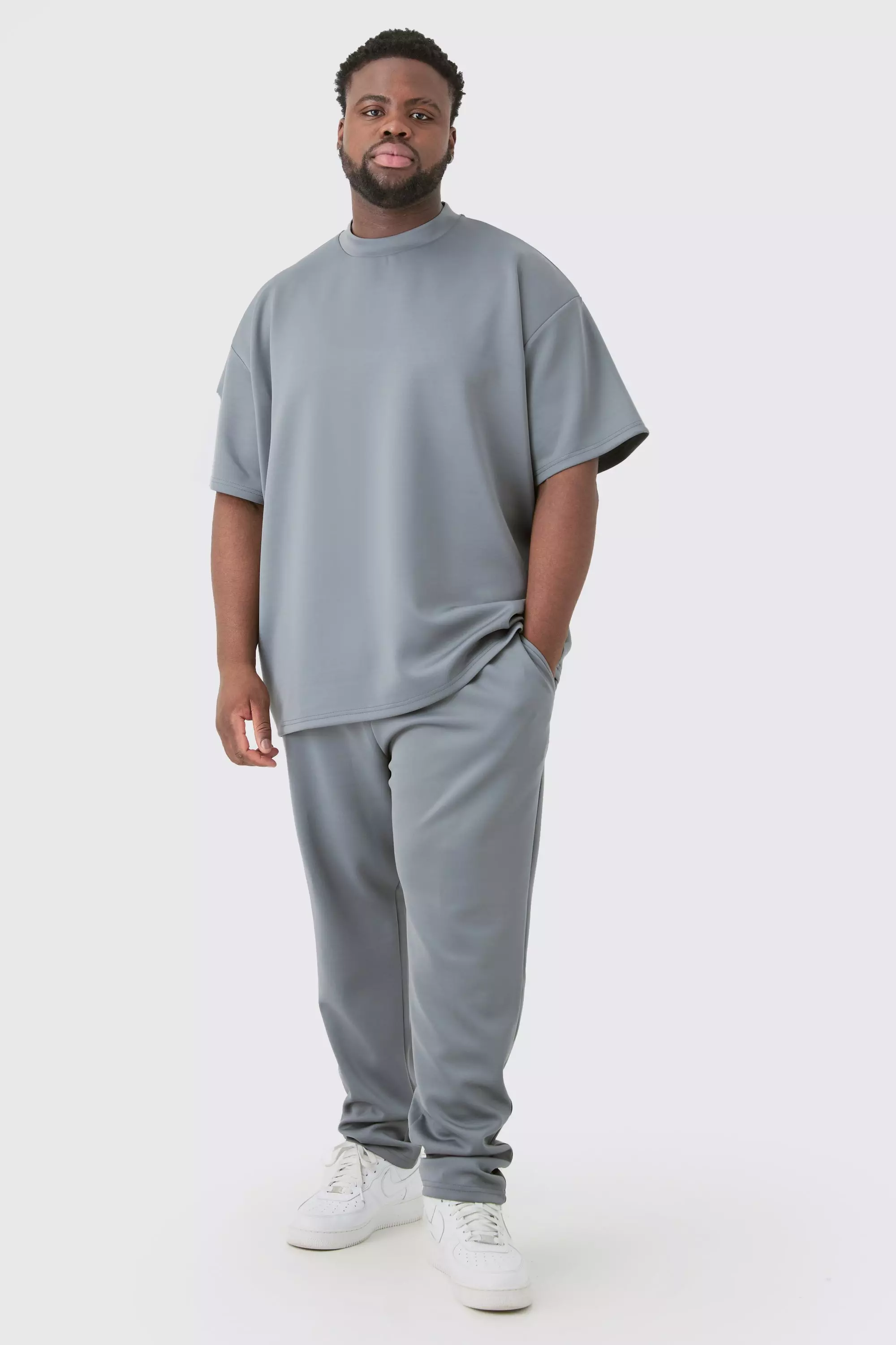 Plus Oversized Scuba T-shirt & Jogger Set Charcoal