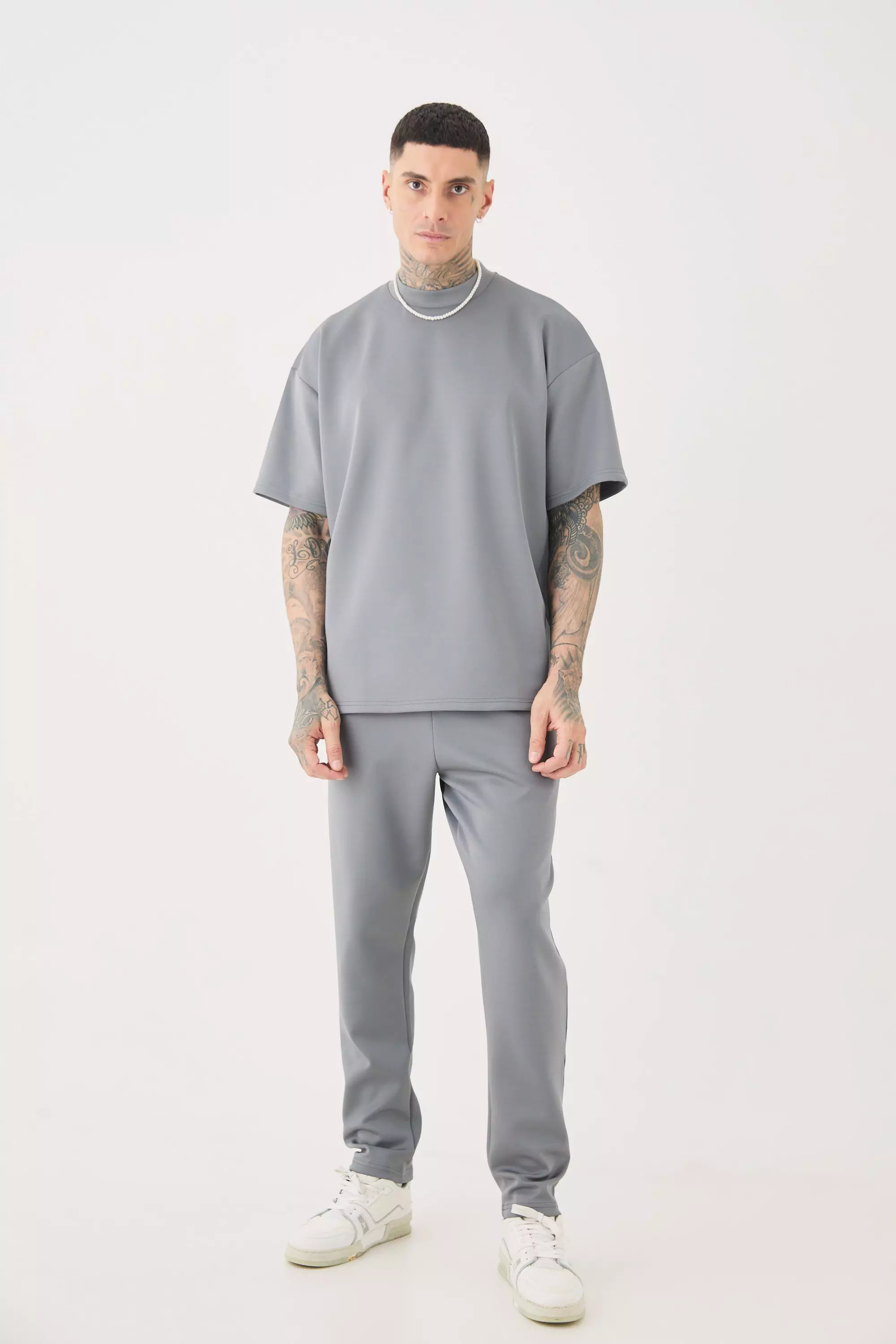Charcoal Grey Tall Oversized Scuba T-shirt & Jogger Set