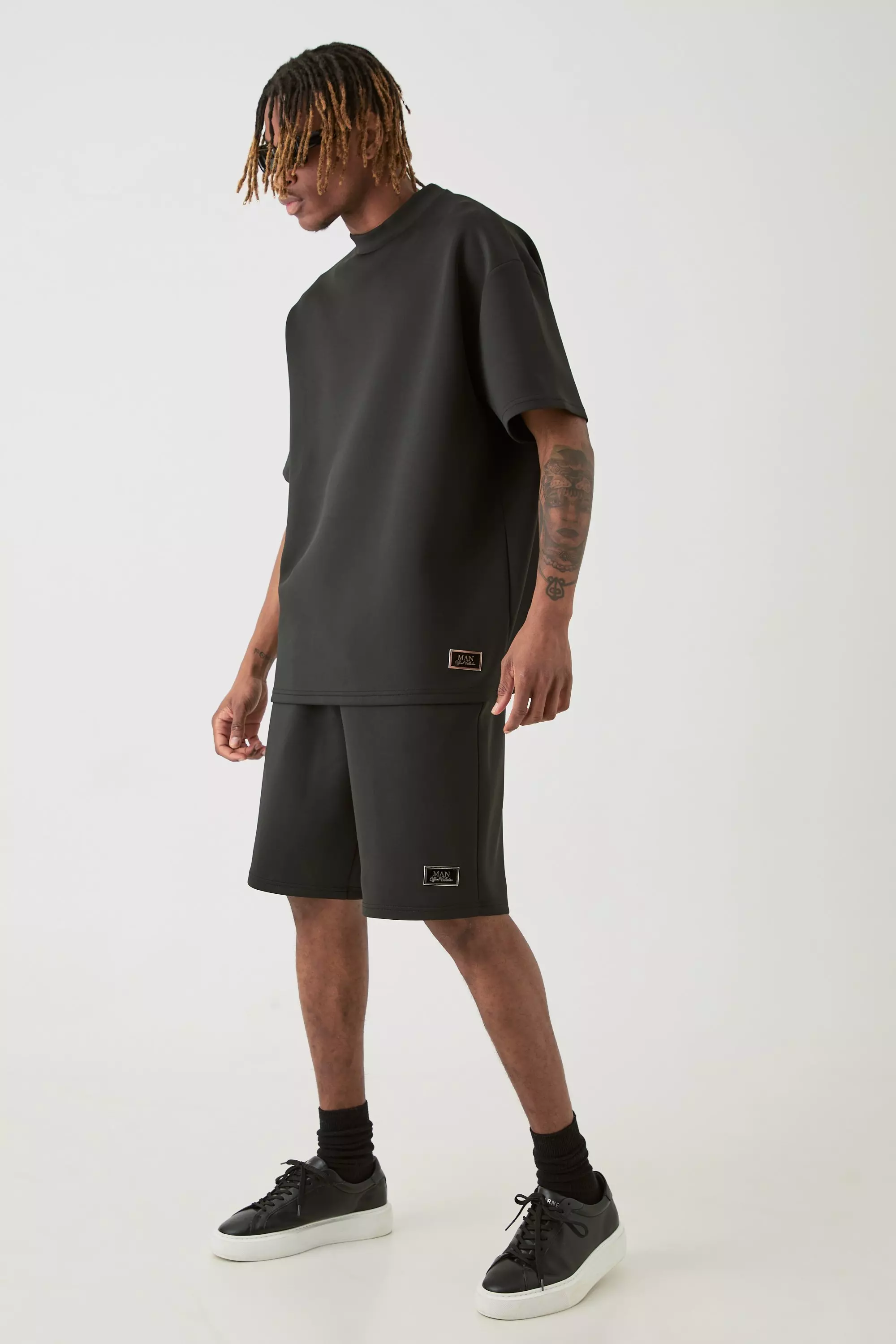 Tall Oversized Scuba T-shirt & Relaxed Short Set Black