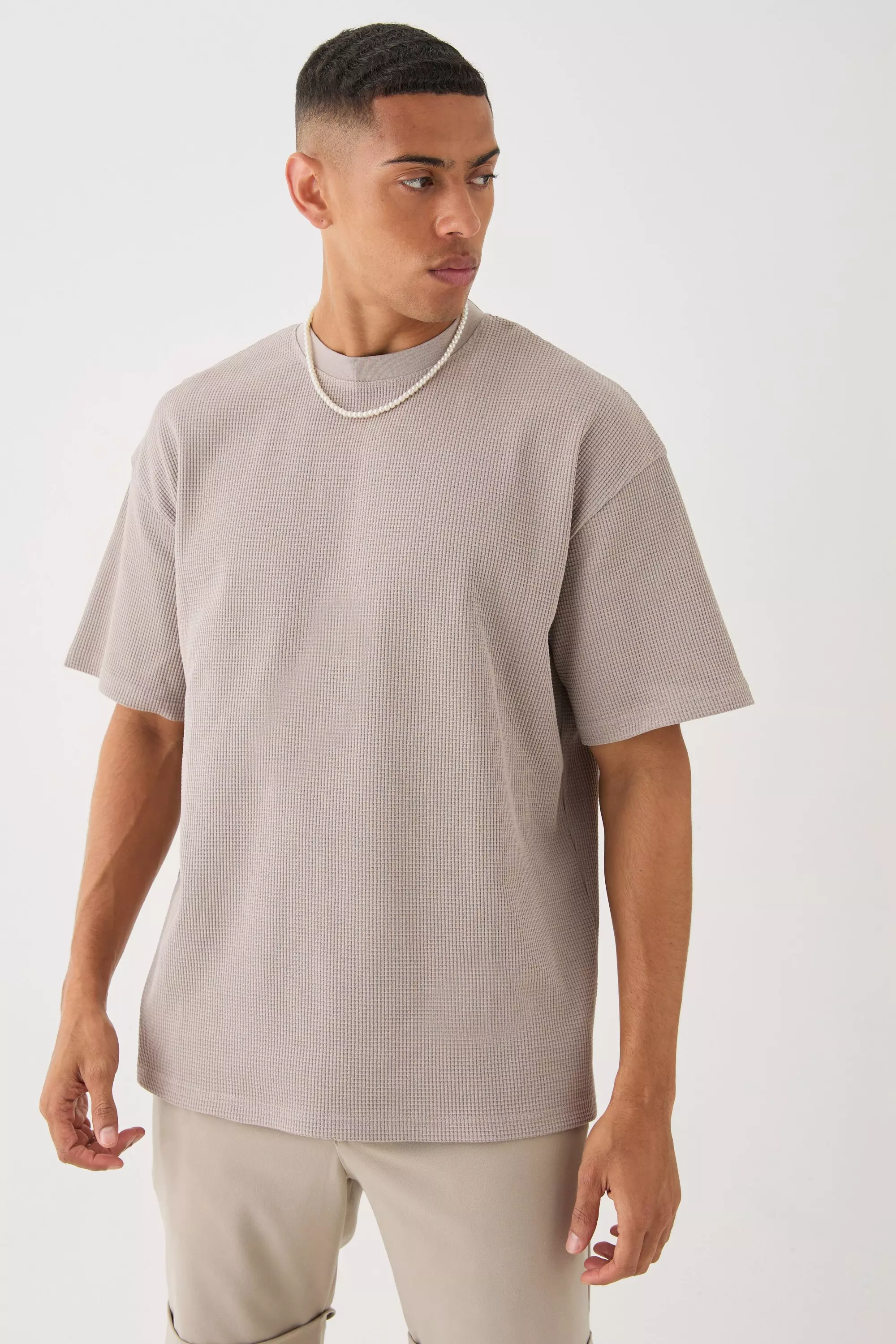 Taupe Beige Oversized Waffle T-shirt