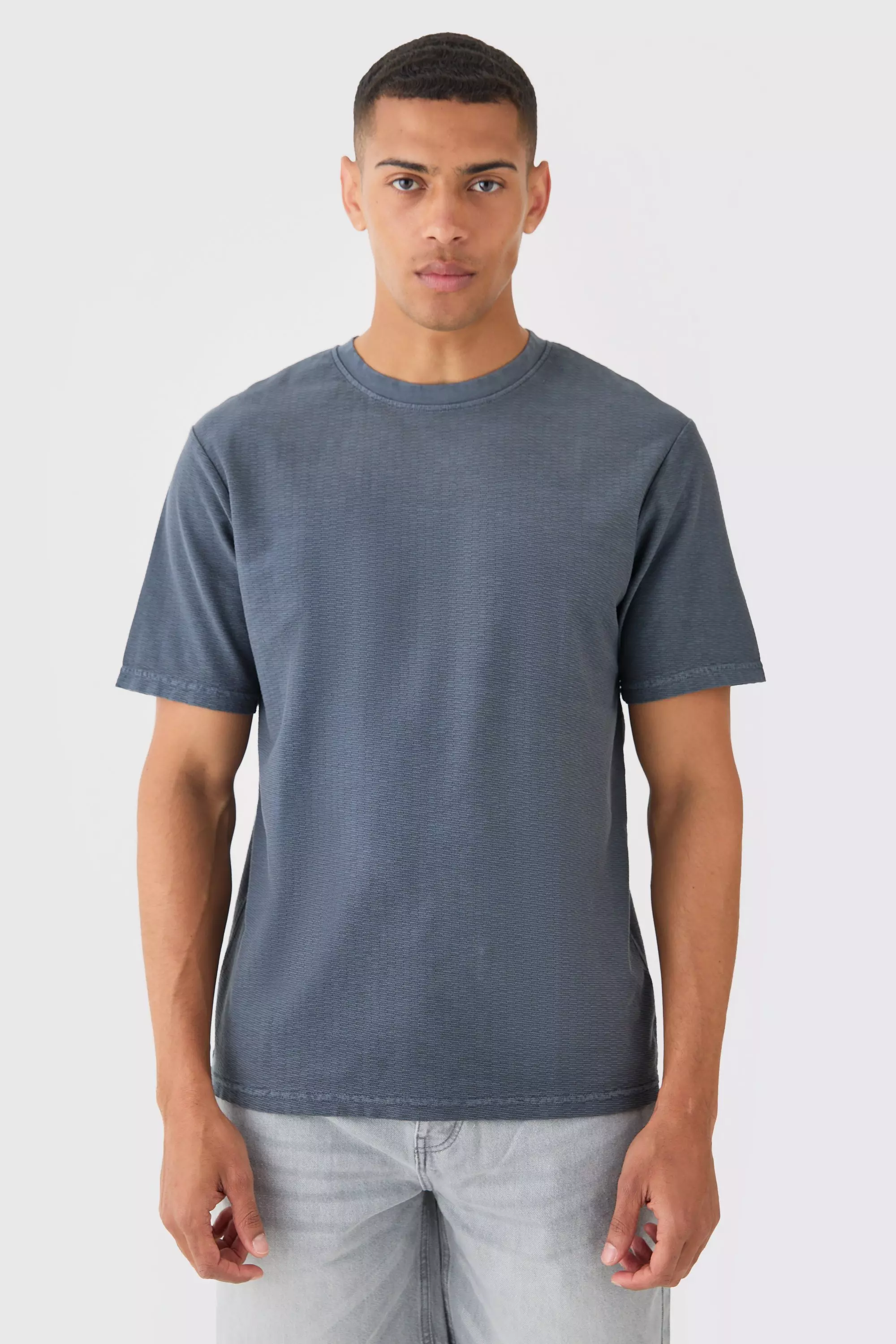 Charcoal Grey Textured Washed T-shirt