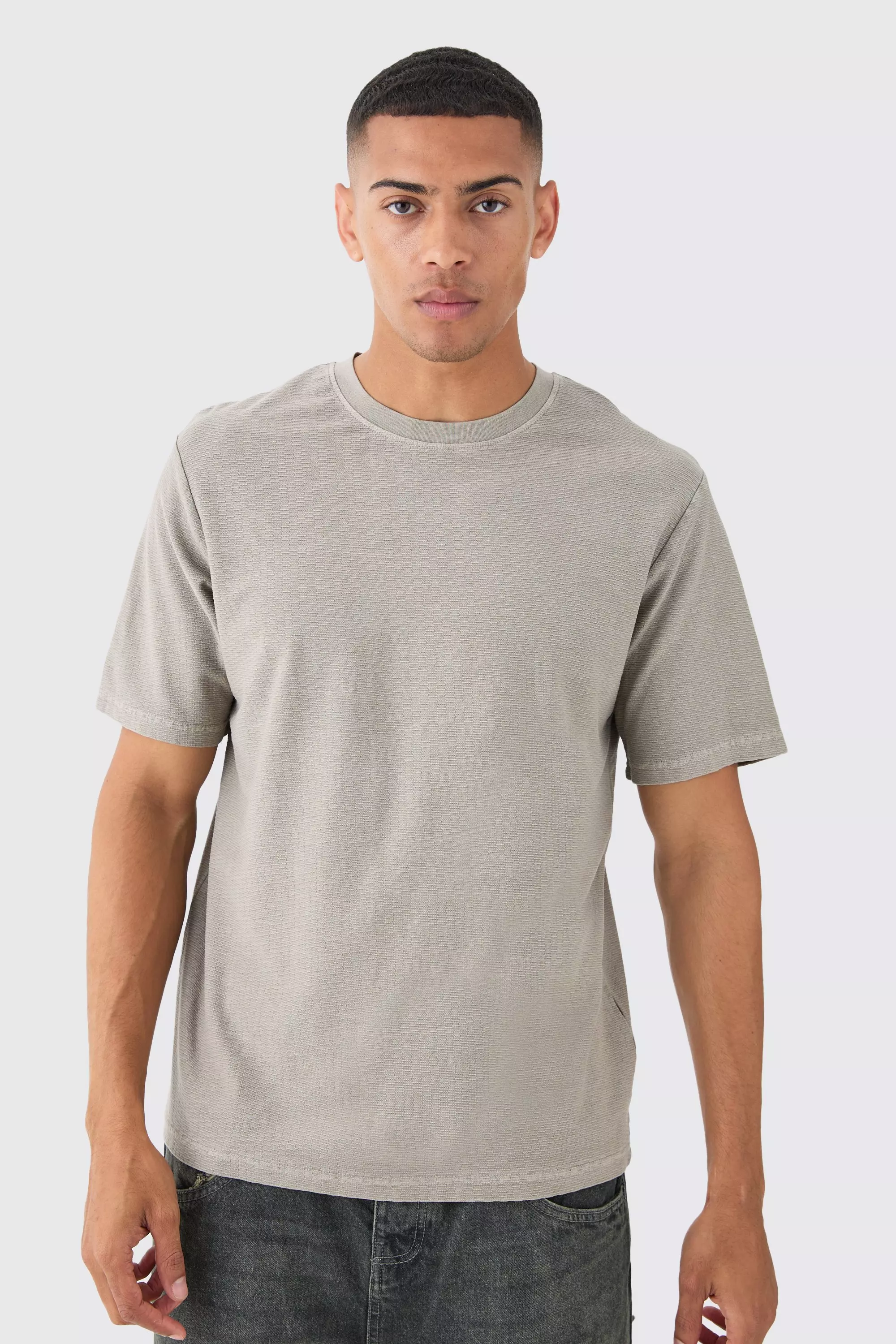 Taupe Beige Textured Washed T-shirt