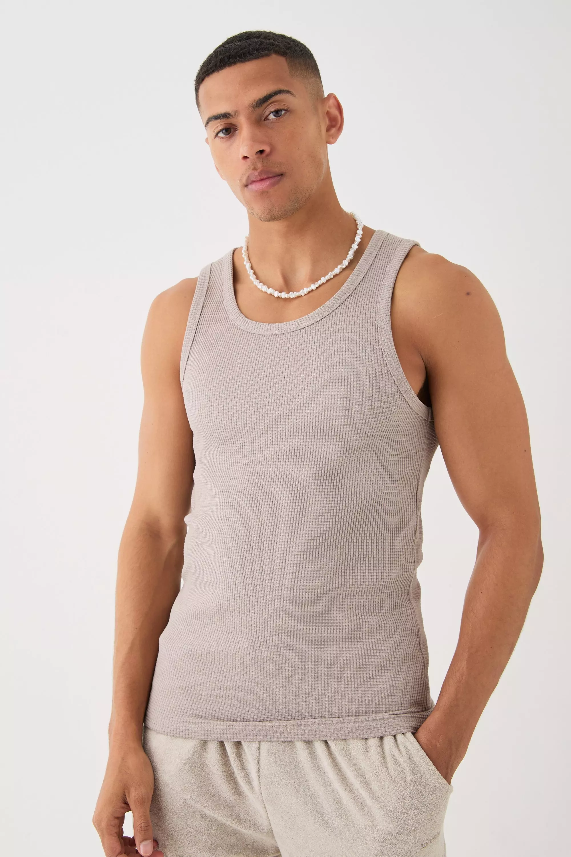 Slim Waffle Vest Taupe