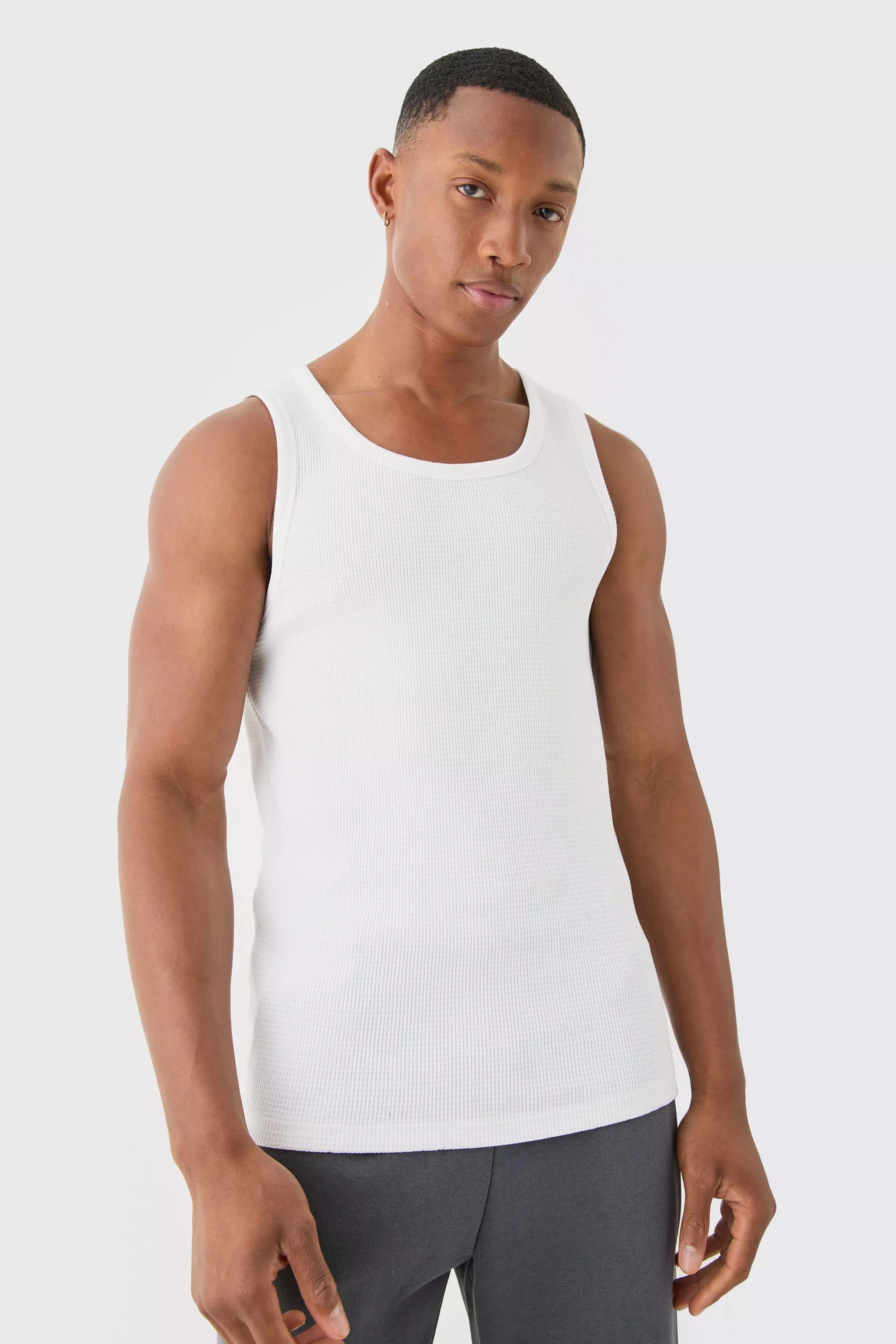 Slim Waffle Vest White