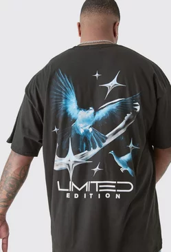 Plus Oversized Bird Graphic T-shirt Black