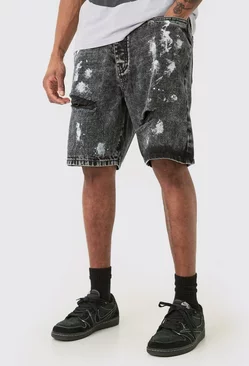 Tall Washed Black Paint Splatter Relaxed Fit Short Washed black