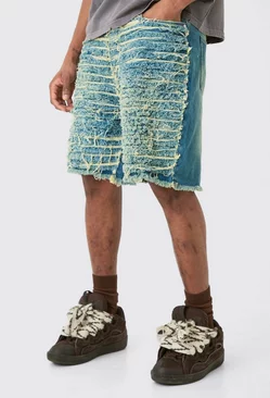 Tall Relaxed All Over Distressed Short mid wash