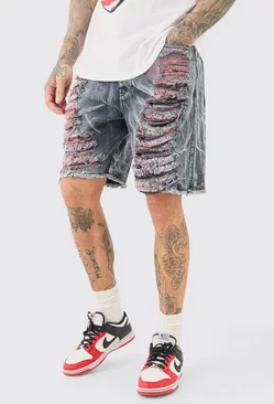 Tall Extreme Rip Acid Wash Relaxed Fit Short Washed black