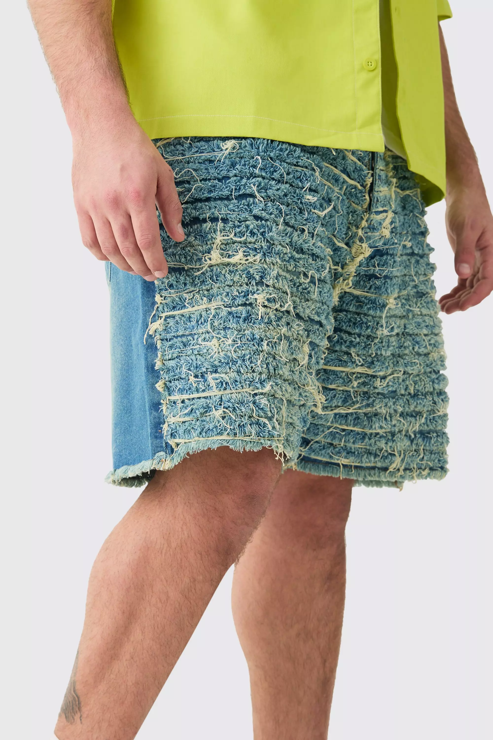 Mid wash Plus Relaxed All Over Distressed Denim Shorts alternative image