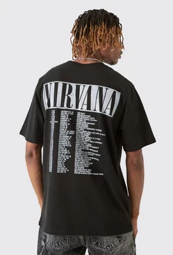 Tall Nirvana Tour Dates Back Print License T-shirt Black
