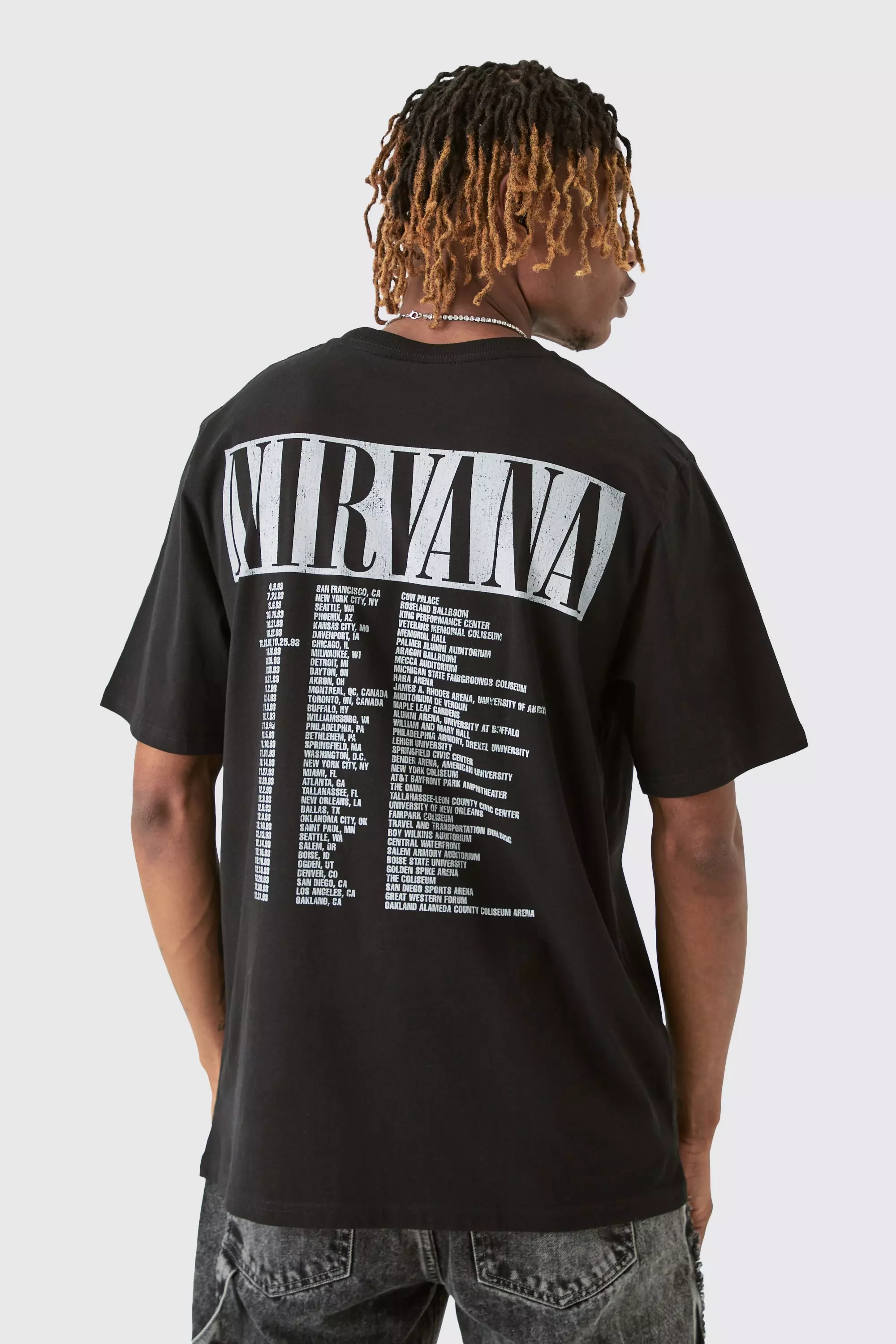 Tall Nirvana Tour Dates Back Print License T-shirt Black