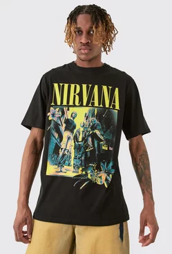 Tall Nirvana Colour Band Print Licence T-shirt Black