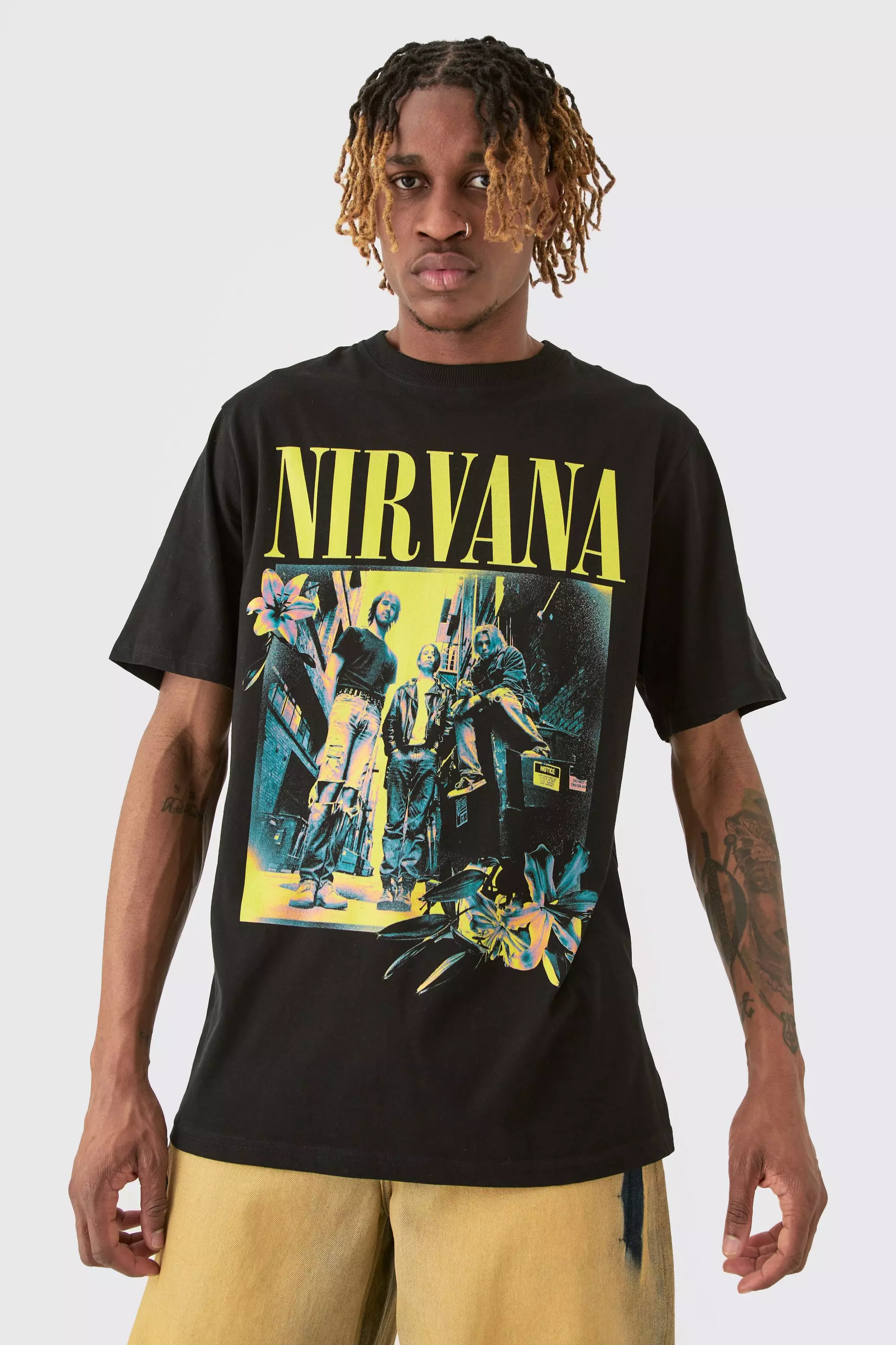 Tall Nirvana Colour Band Print Licence T-shirt Black