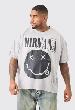 Plus Nirvana Smiley Face Overdyed License T-shirt Grey