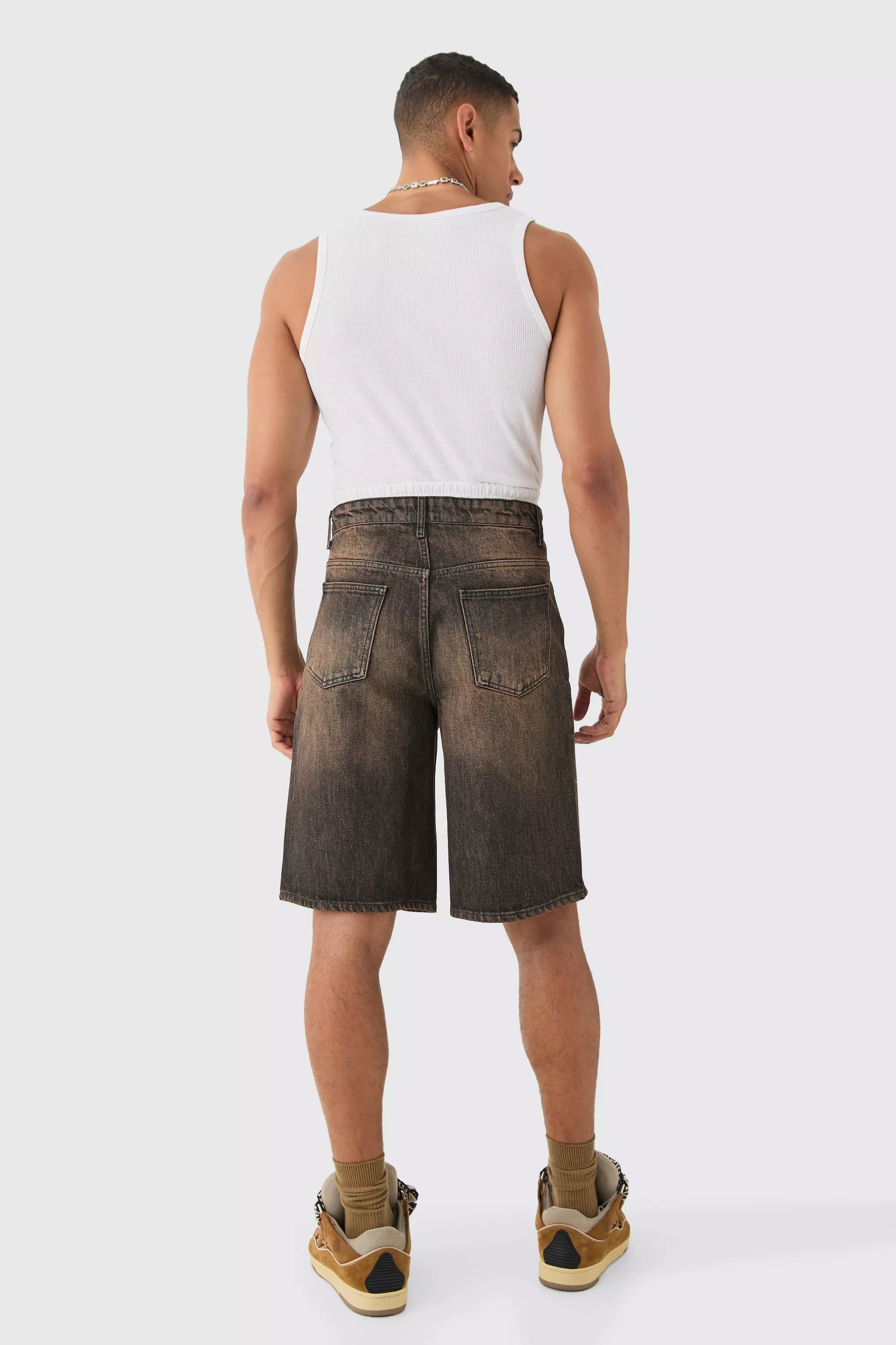 Double Waist Band Denim Jorts In Brown alternative image