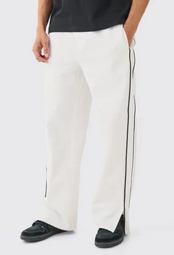 Side Stripe Split Hem Branded Parachute Pants White