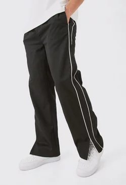 Black Side Stripe Split Hem Branded Parachute Pants