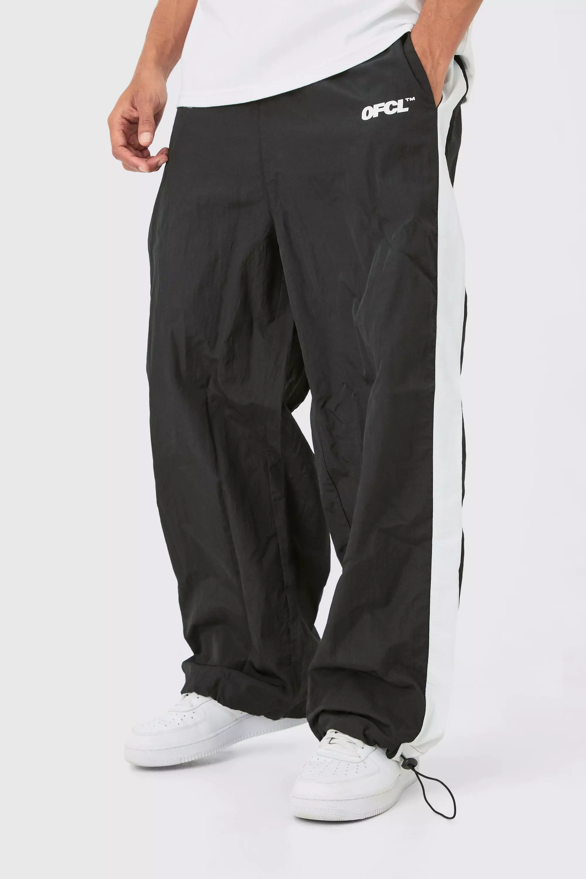 OFCL Side Panel Parachute Pants Black