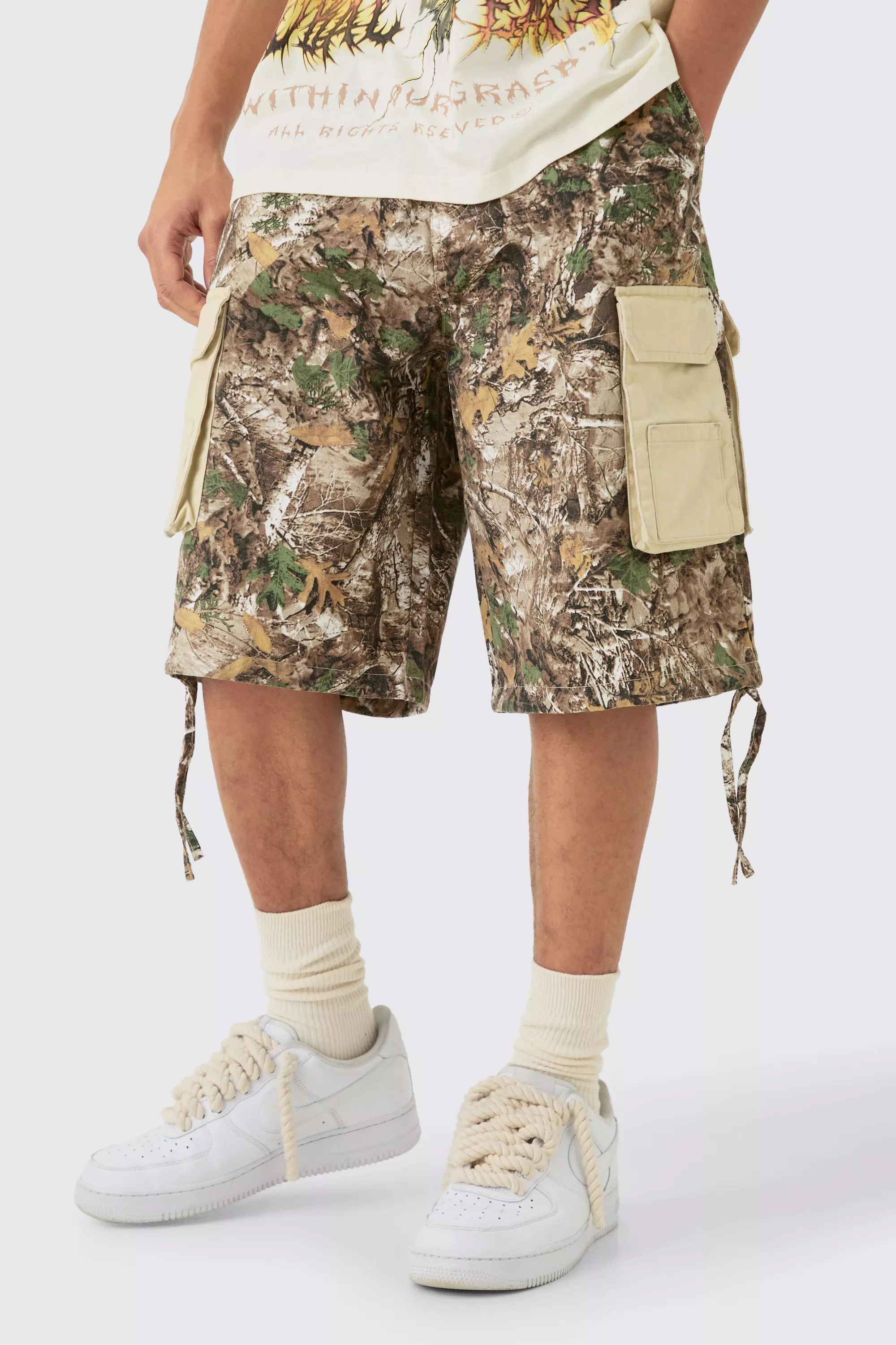 Contrast Panel Forest Camo Jorts Khaki