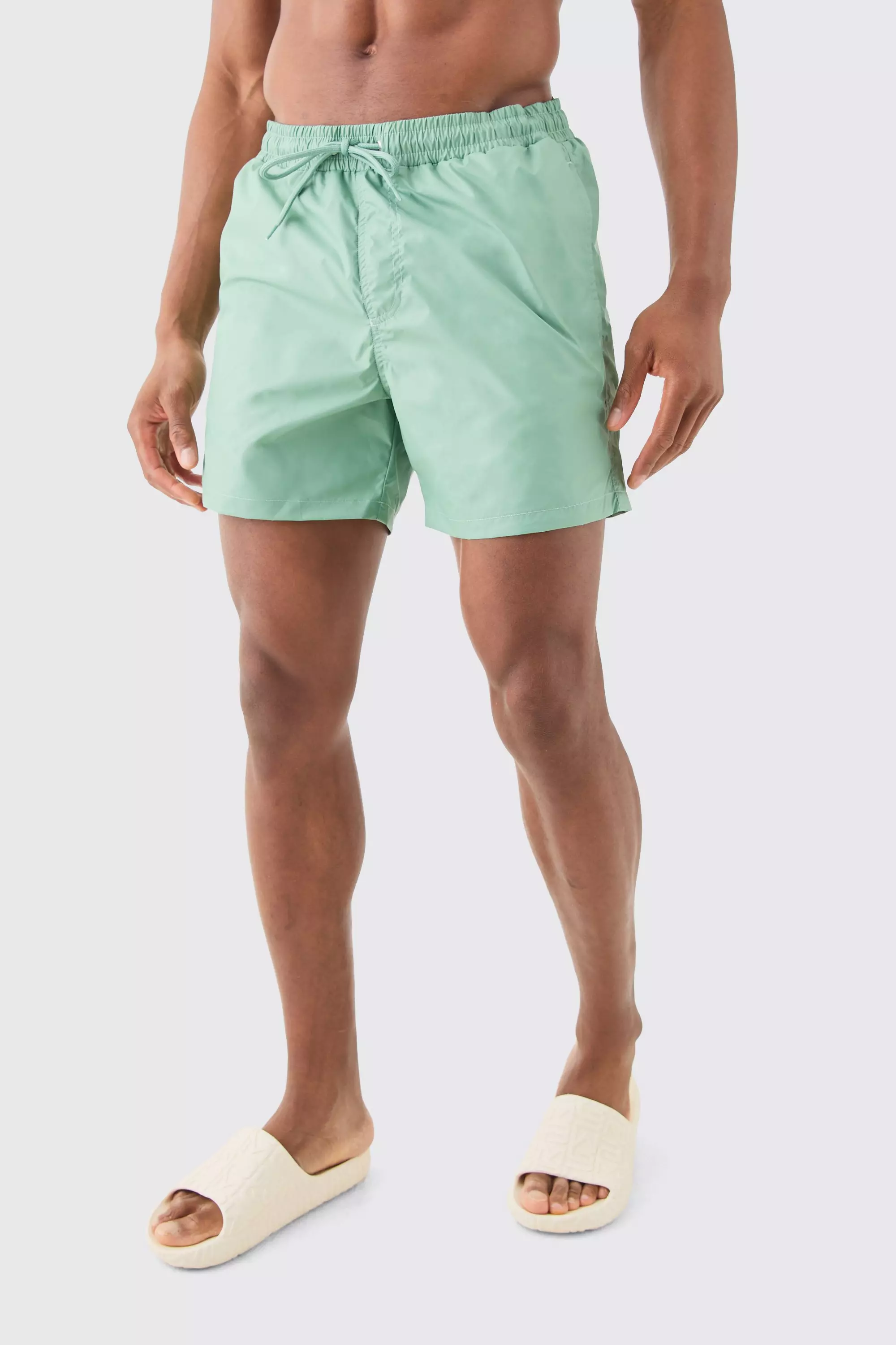 Mid Length Matte Swim Trunks boohooMAN USA