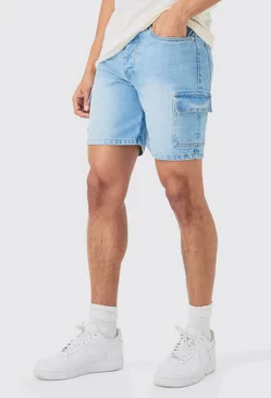Slim Rigid Cargo Denim Shorts In Light Blue Light blue