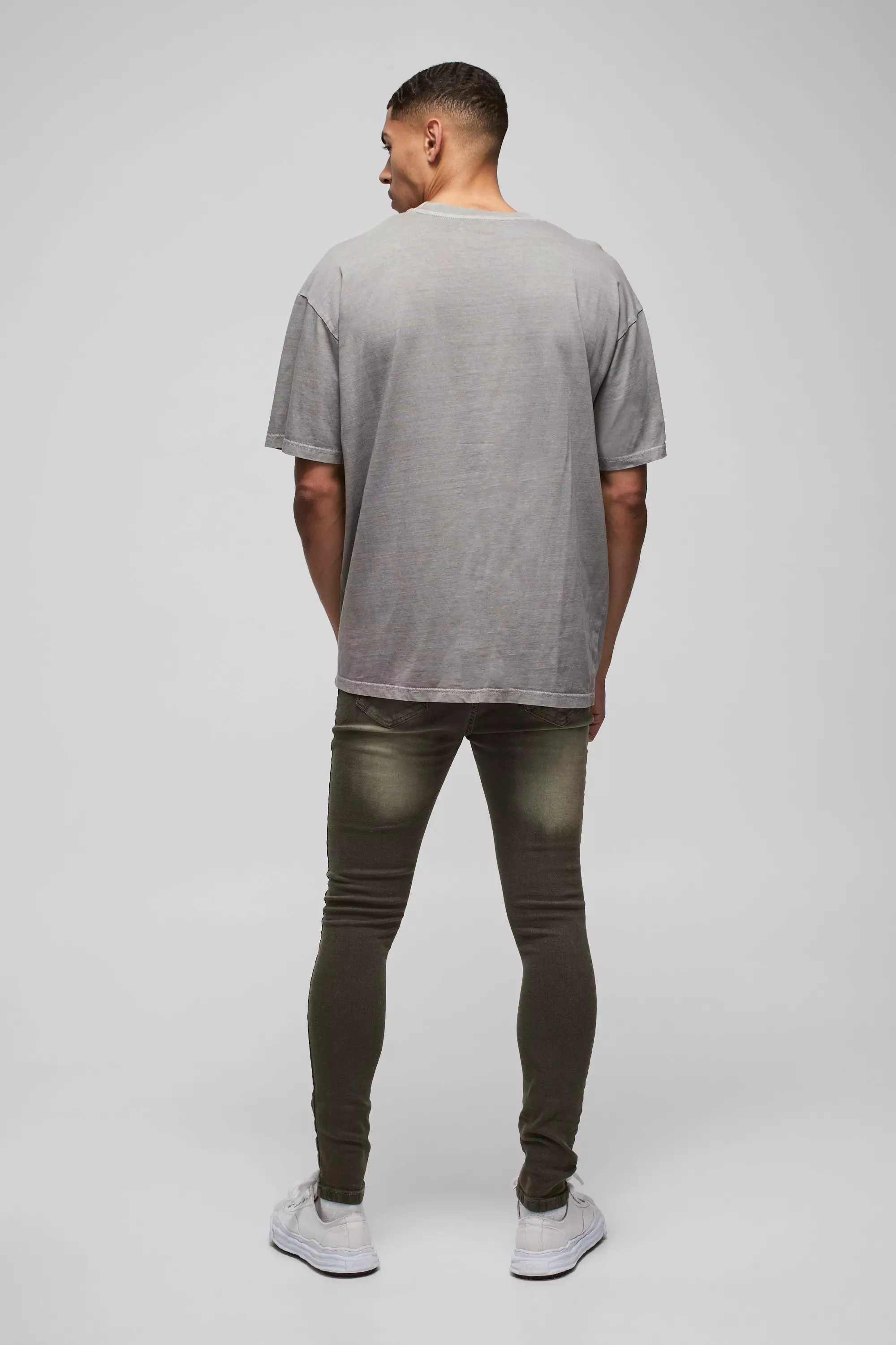 Jeans Super Skinny Fit In Stretch Con Strappi, Grey immagine alternativa