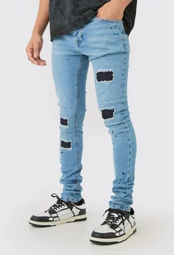 Blue Super Skinny Stretched Stacked Rip & Repair Jean In Light Blue