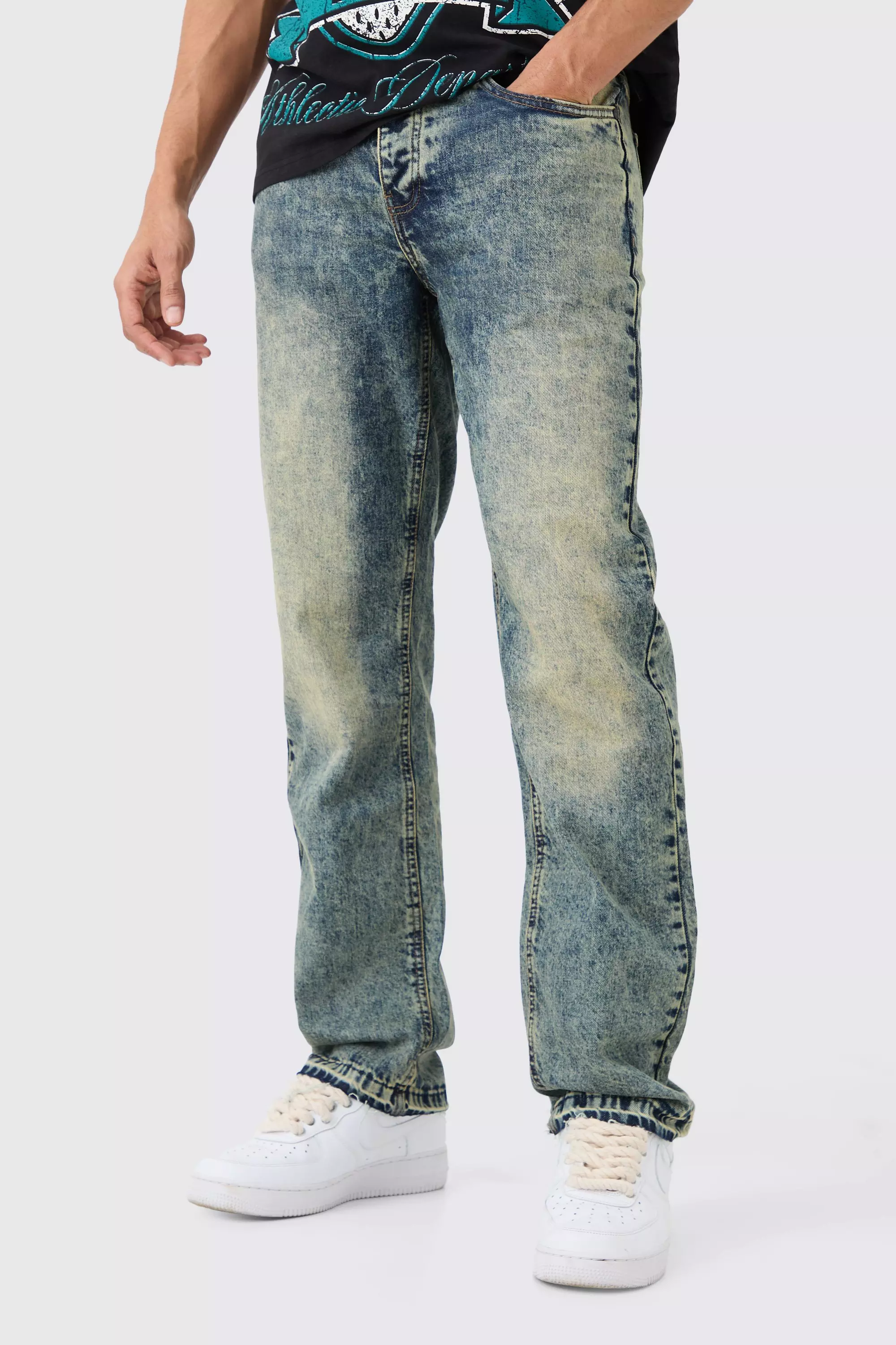 Relaxed Rigid Green Tinted Jean With Let Down Hem Green