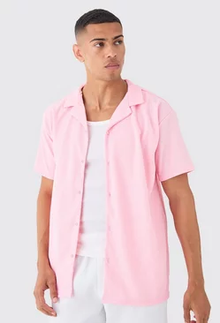 Pink Short Sleeve Ribbed Oversized Shirt