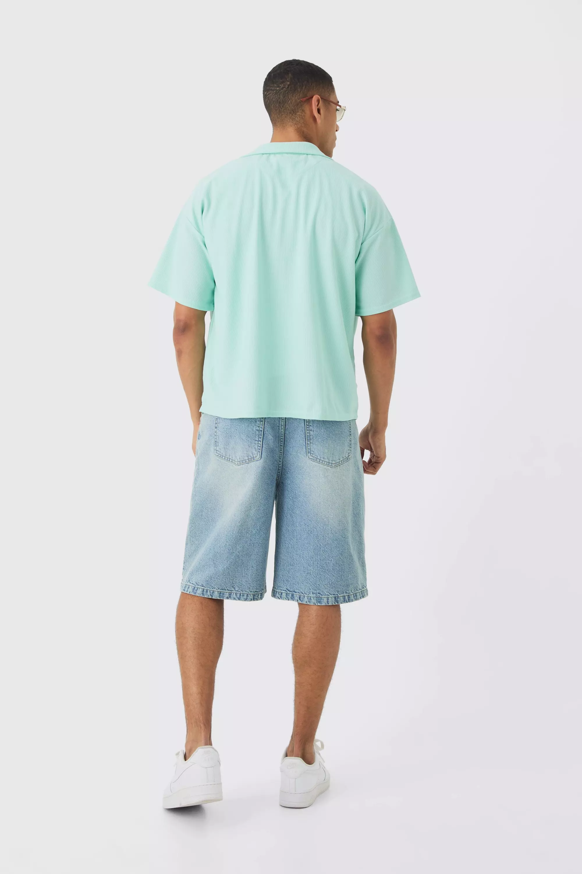 Aqua Short Sleeve Ribbed Boxy Shirt alternative image