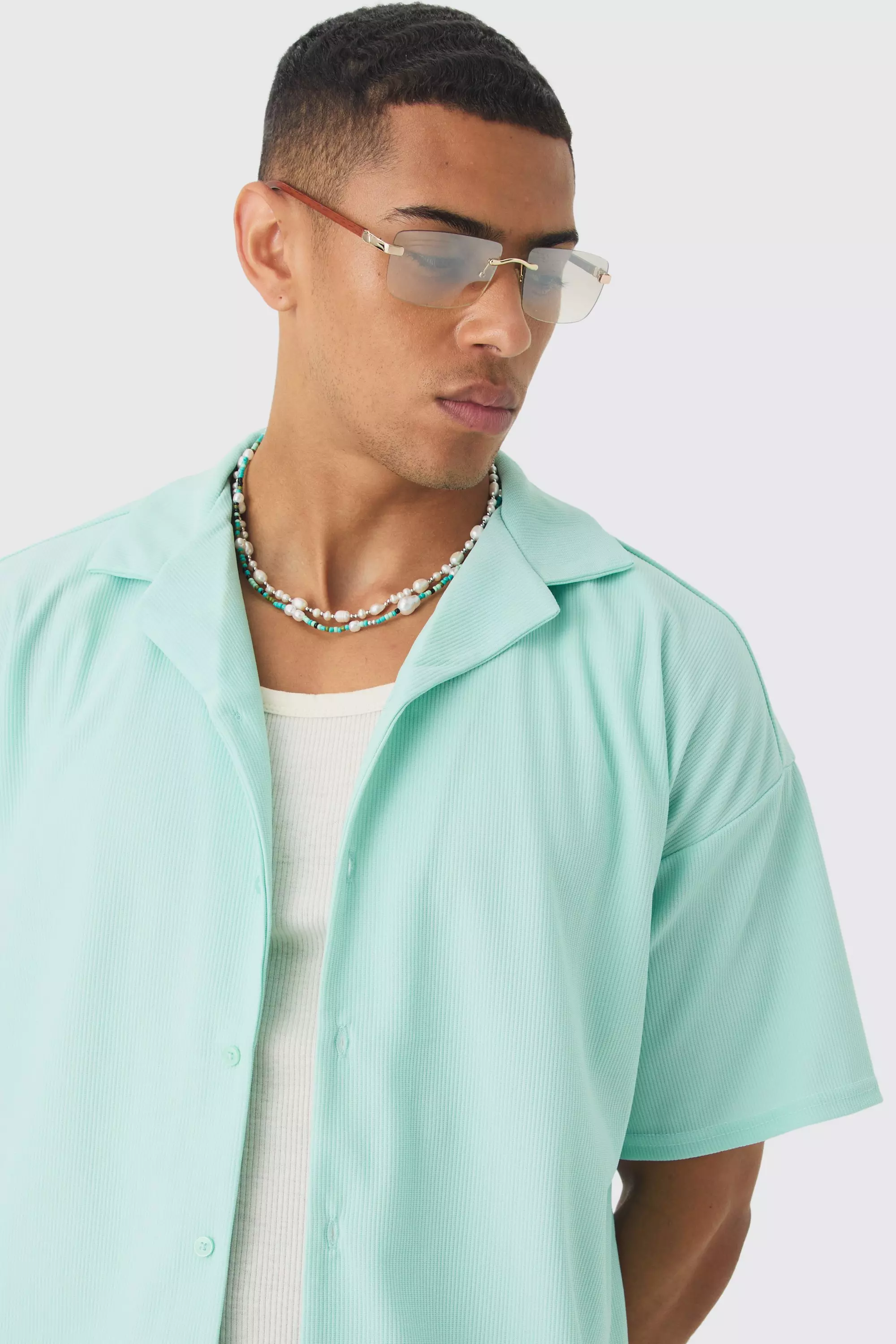 Aqua Short Sleeve Ribbed Boxy Shirt alternative image