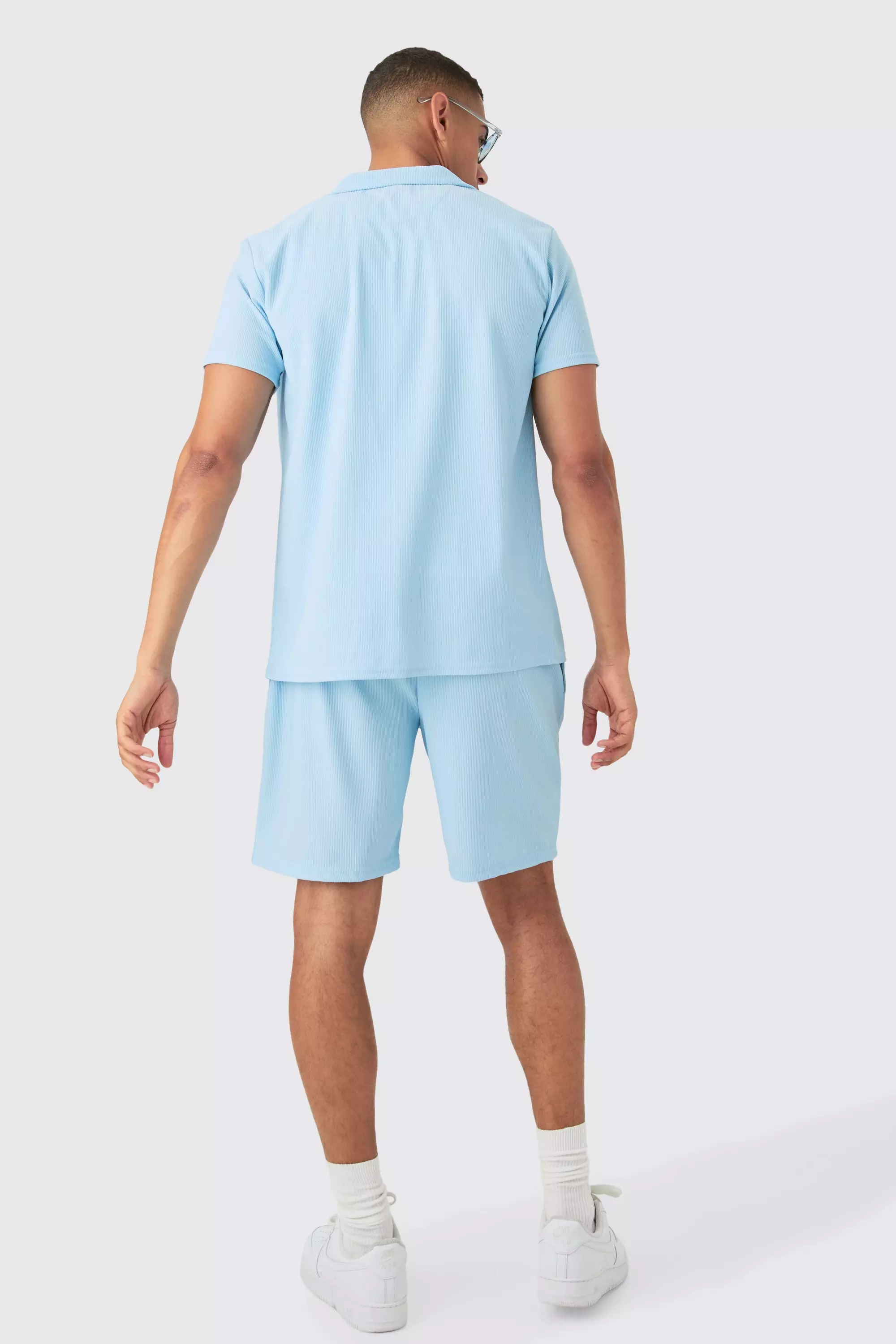 Light blue Regular Fit Short Sleeve Ribbed Shirt & Short Set alternative image