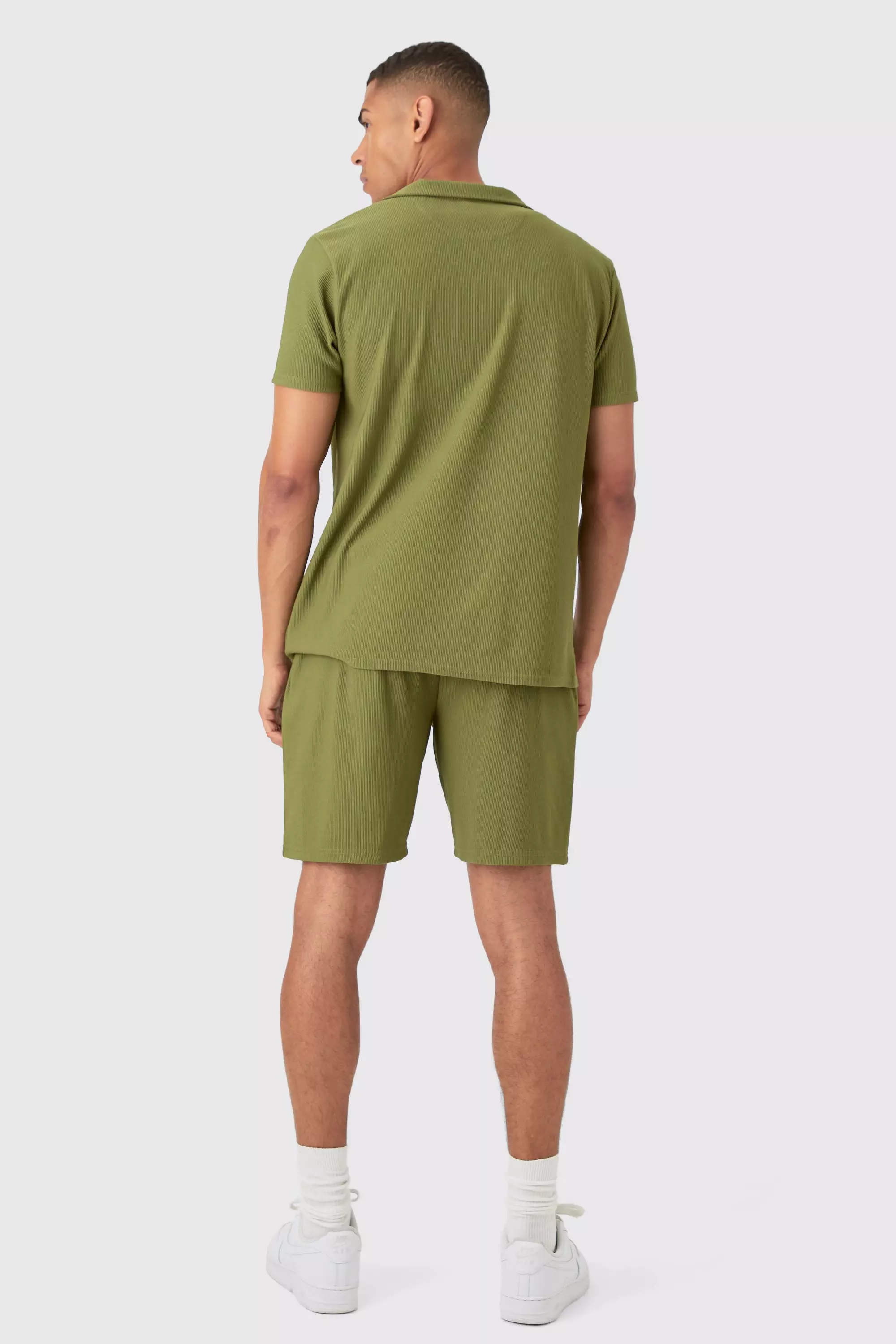Kurzärmliges geripptes Hemd & Shorts, Khaki alternatives Bild