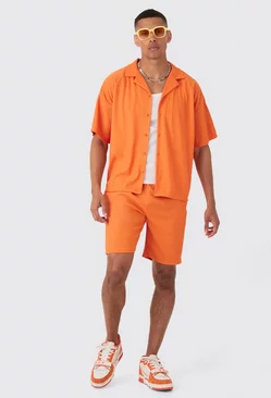 Short Sleeve Ribbed Boxy Shirt & Short Orange