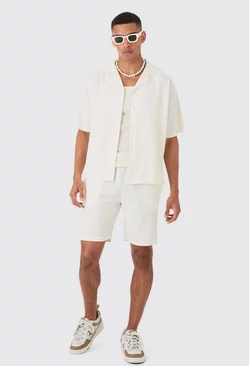 White Short Sleeve Ribbed Boxy Shirt & Short