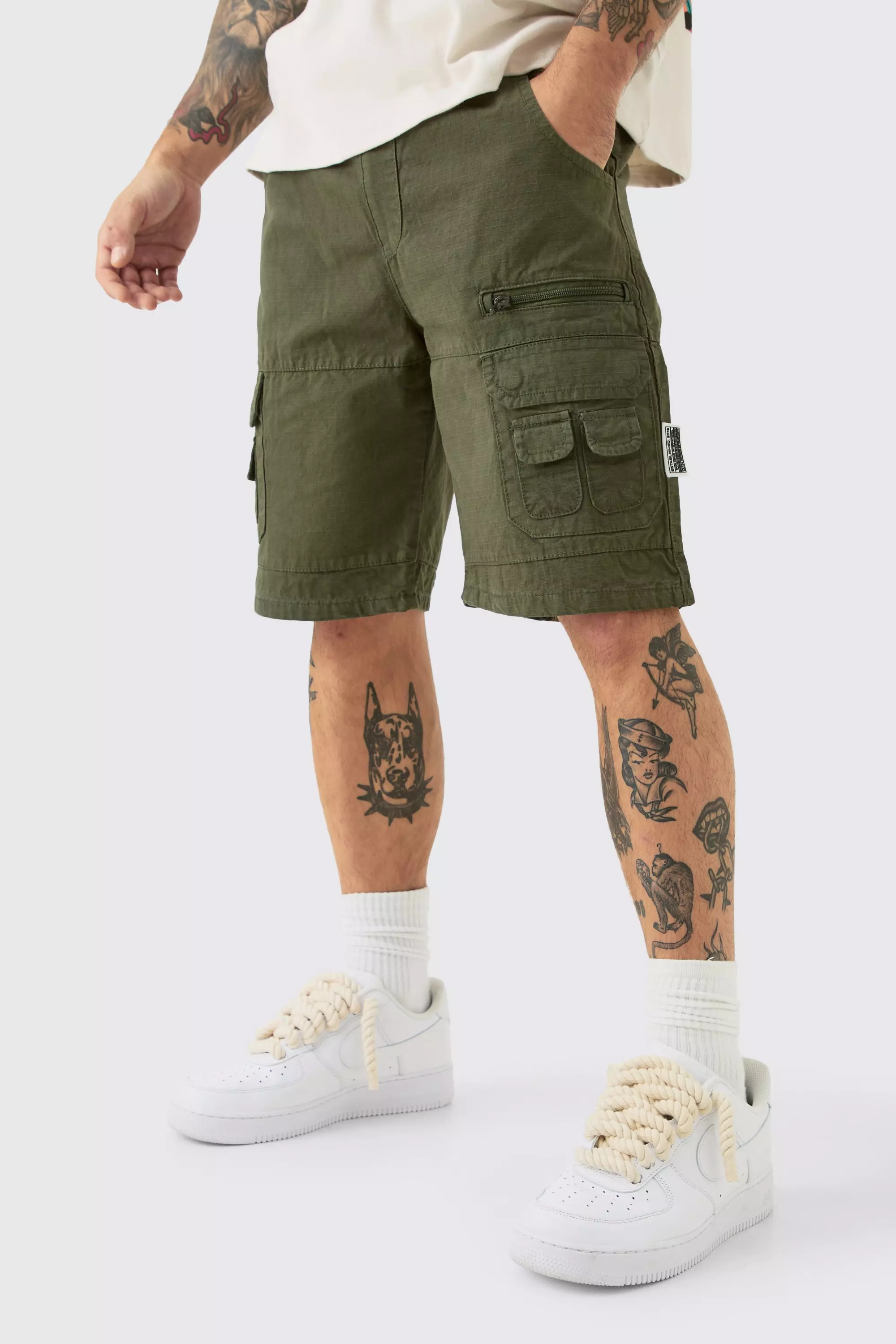 Elasticated Waist Ripstop Bungee Cargo Short Khaki